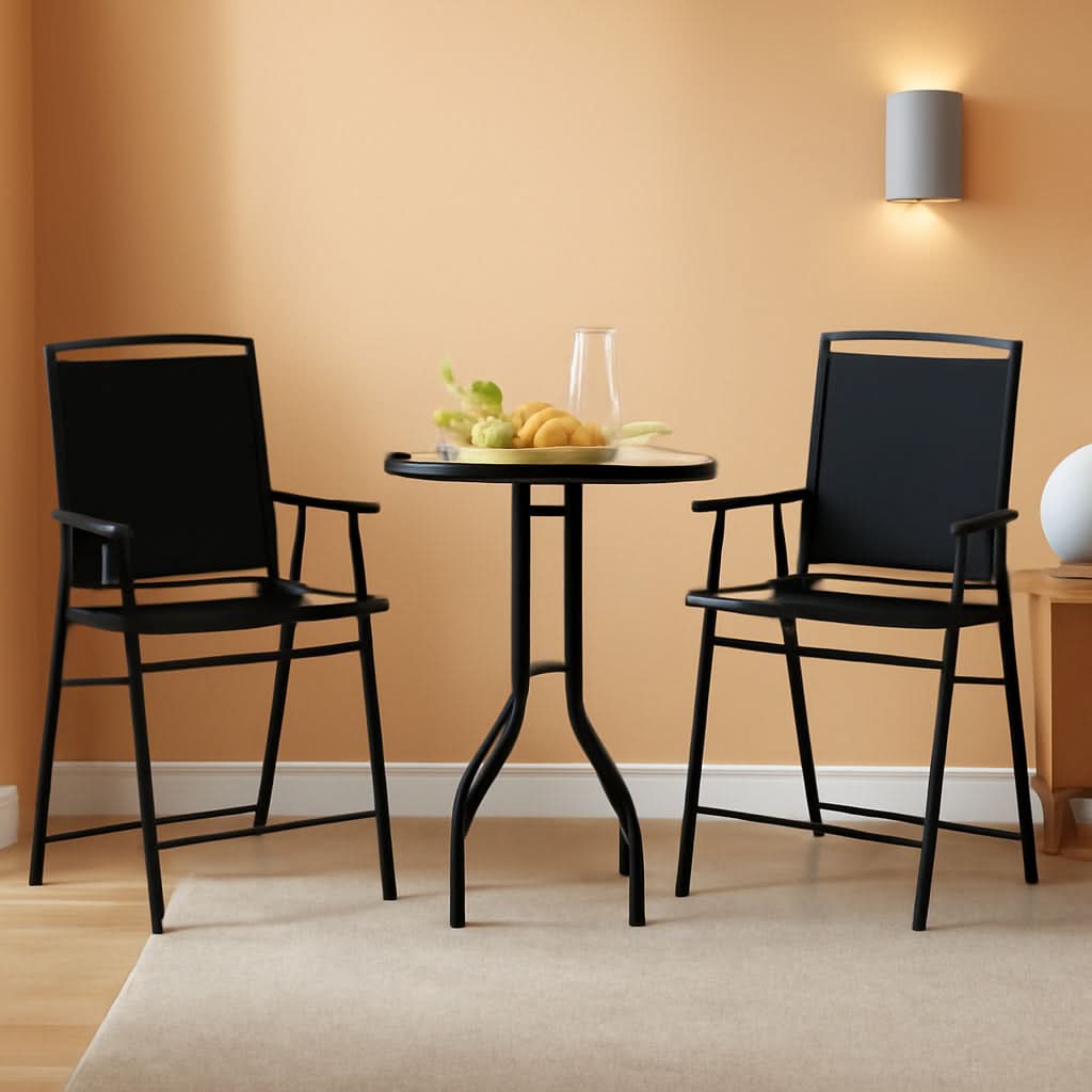 Patio Table And Chairs Set 3 Piece With DPC Tabletop And Folding Counter Height Chairs