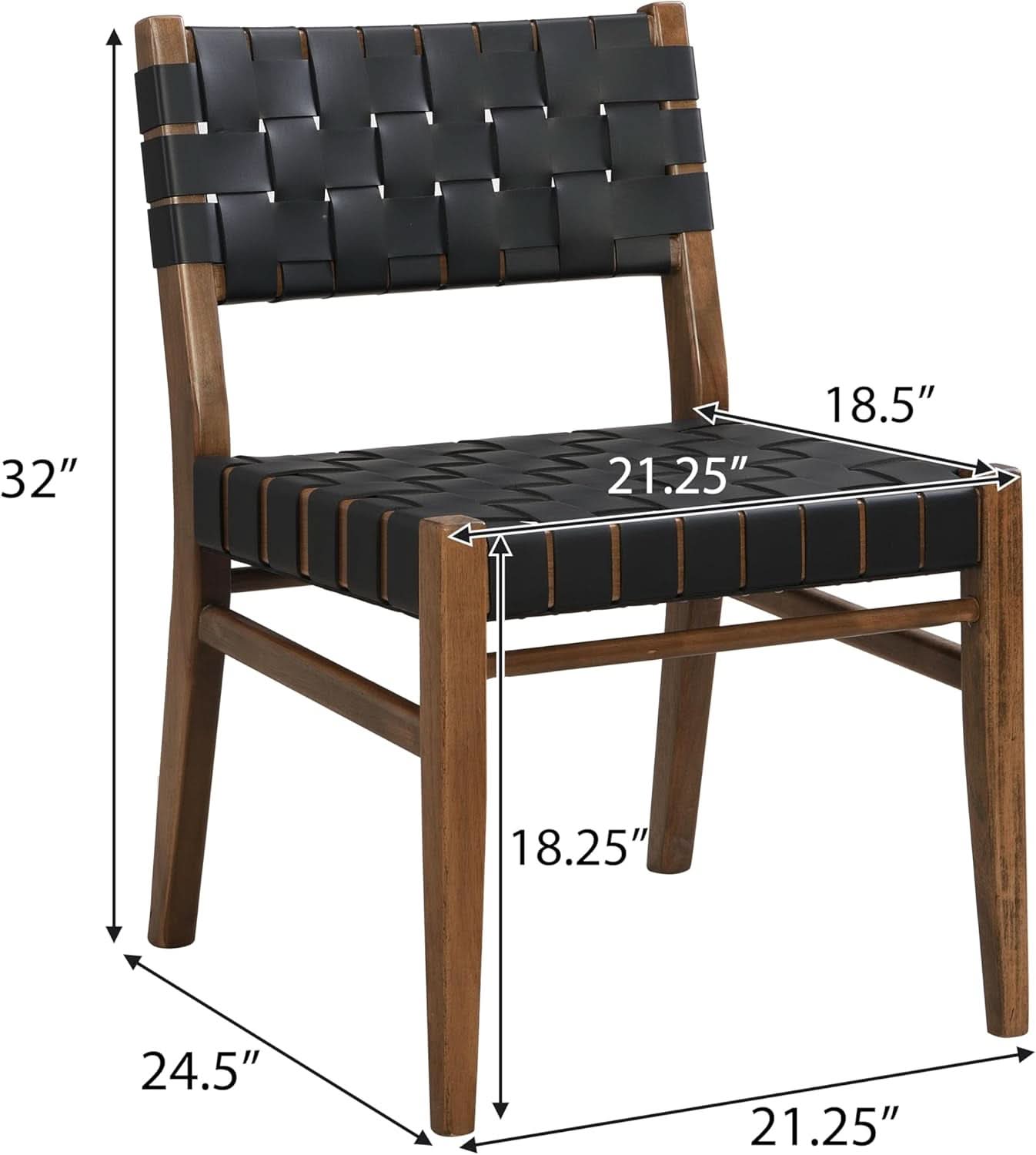Set Of 2 Armless Dining Chairs With Rope Weave PU Leather Walnut Black