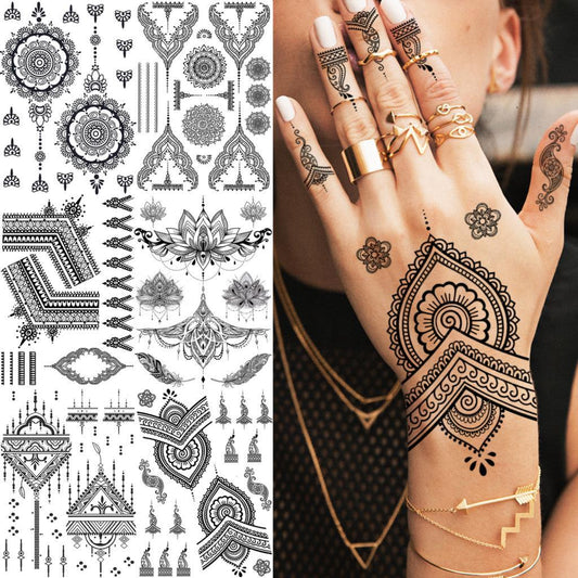 53 Sheets Black Lace Temporary Tattoos Sticker Butterfly Flower Fake Tatoo Sticker Sexy  Black Henna Temporary Tattoos For Women