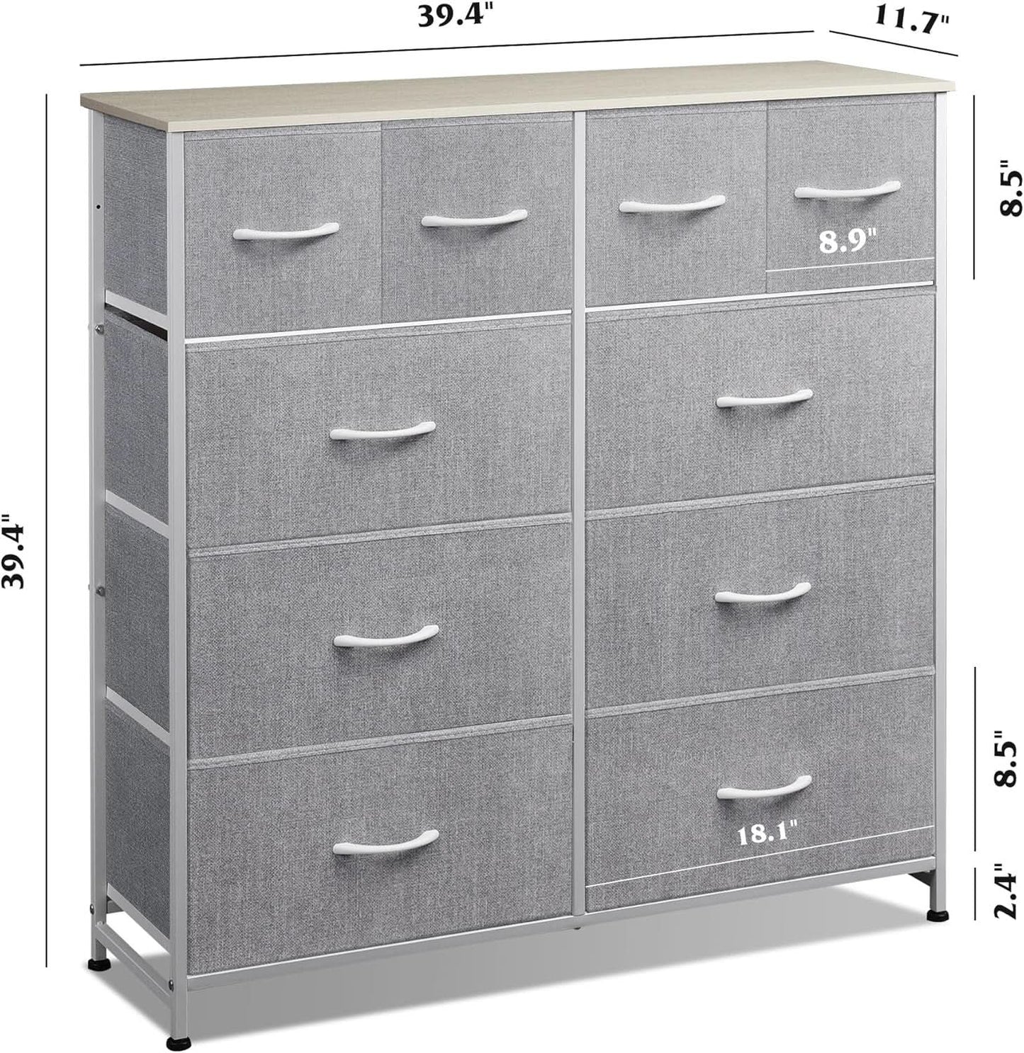Light Grey Fabric Dresser With 10 Drawers For Bedroom