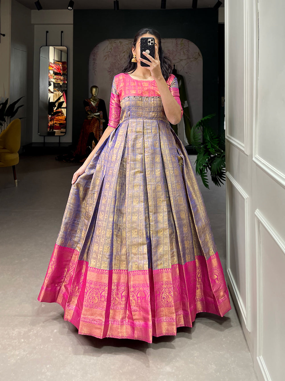 Lorenvalley Blue Kanjivaram Zari Weaving Work Gown