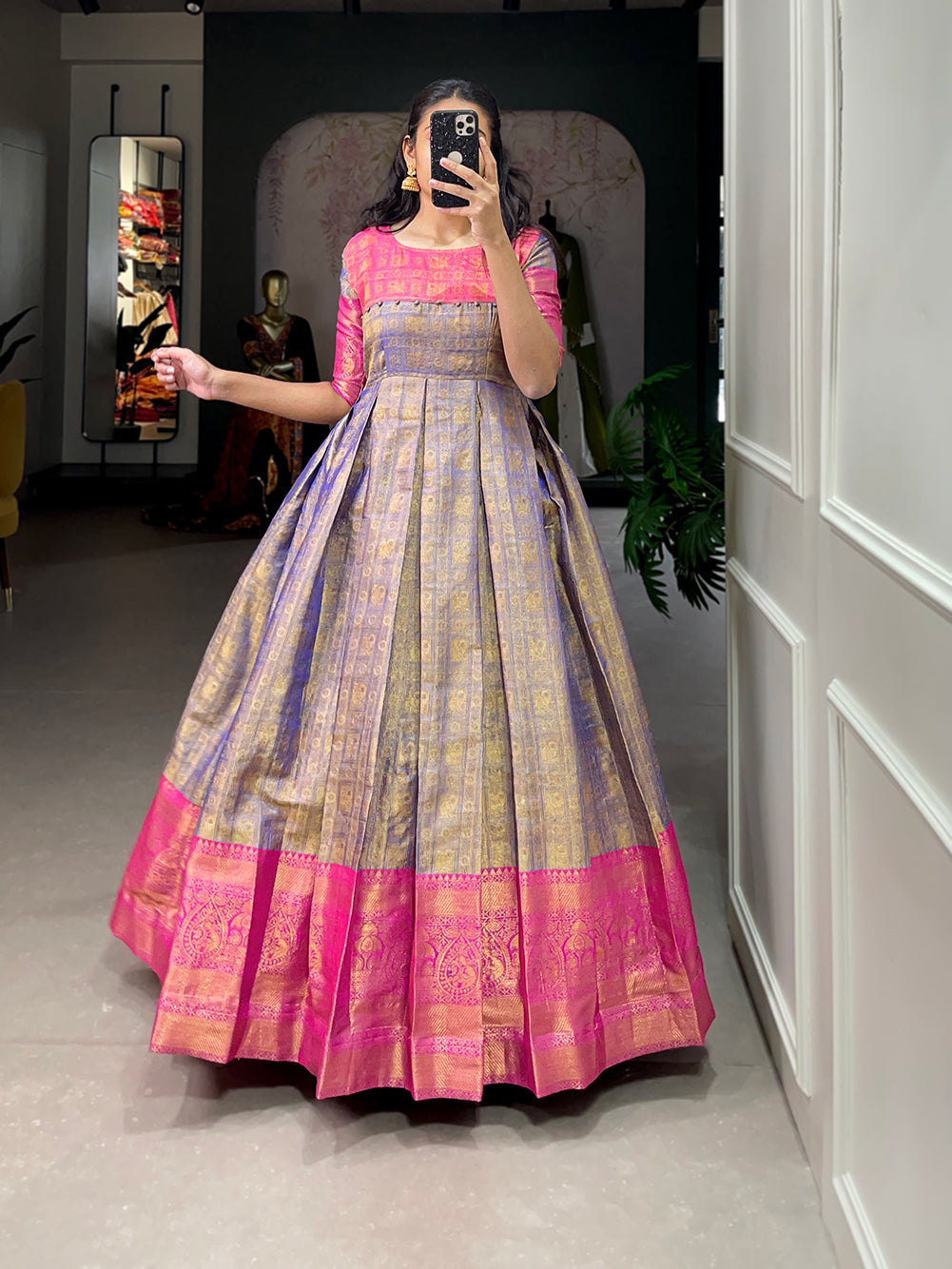 Lorenvalley Blue Kanjivaram Zari Weaving Work Gown