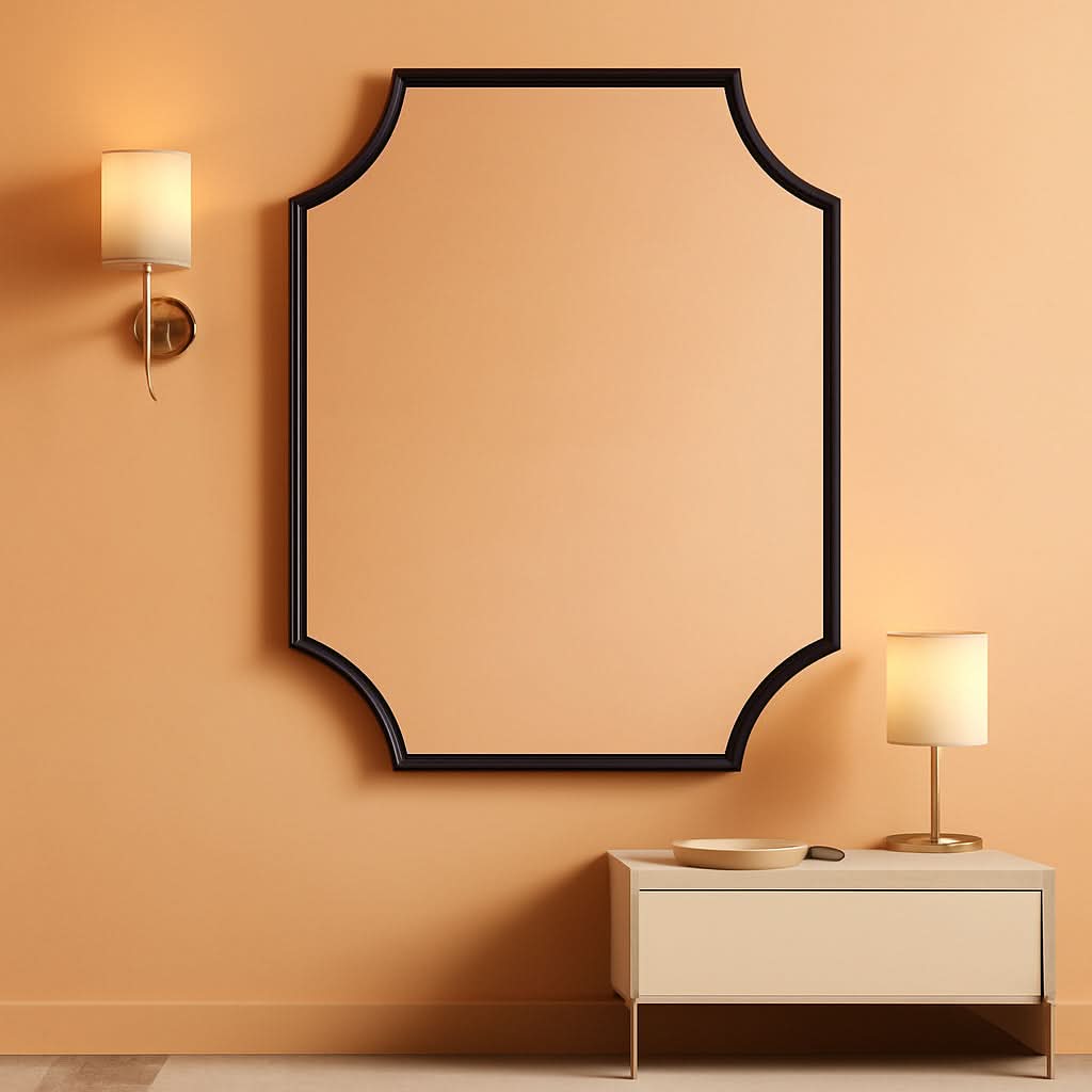 30x40 Black Bathroom Mirror With Gold Scalloped Frame