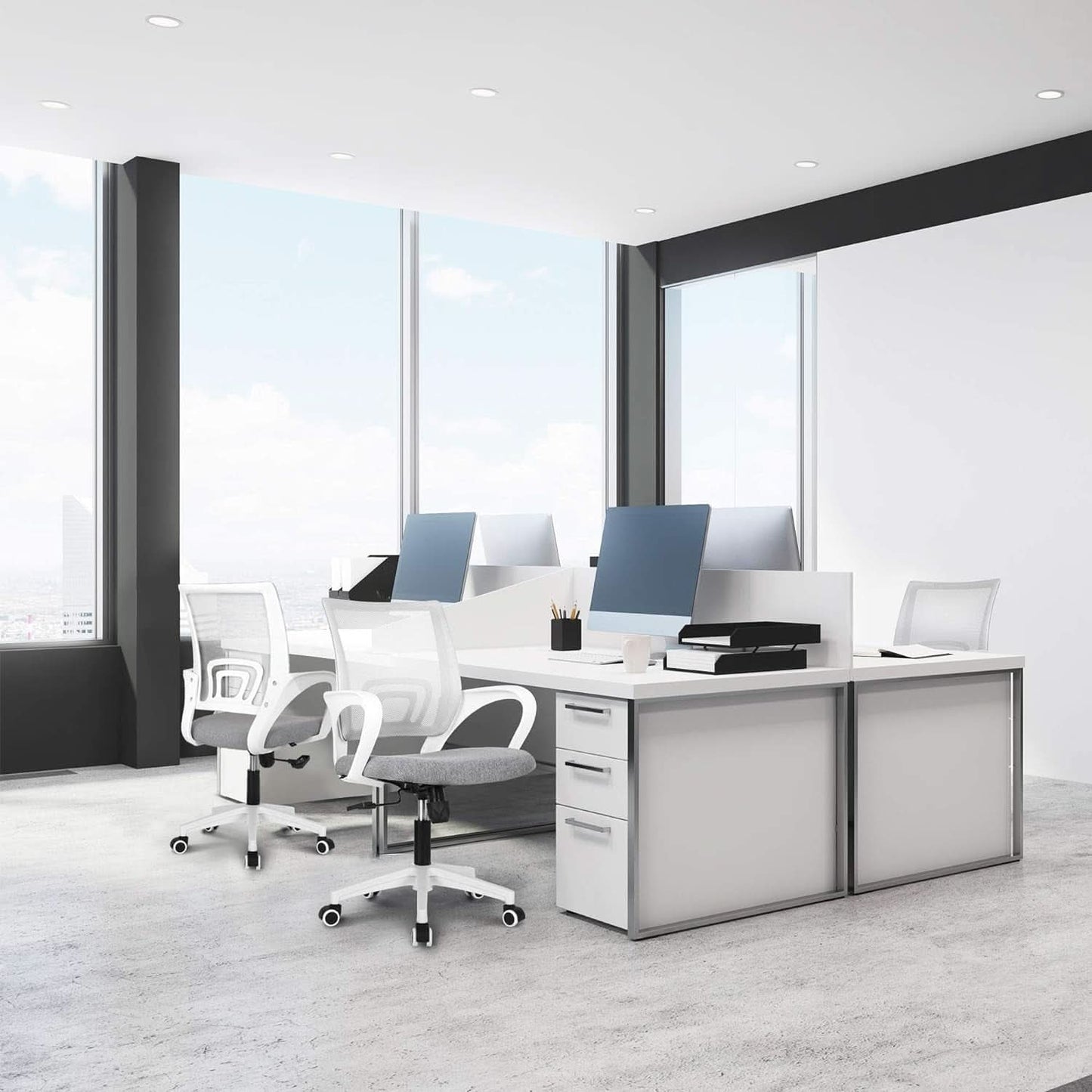 Ergonomic Grey Office Chair With Lumbar Support Mesh