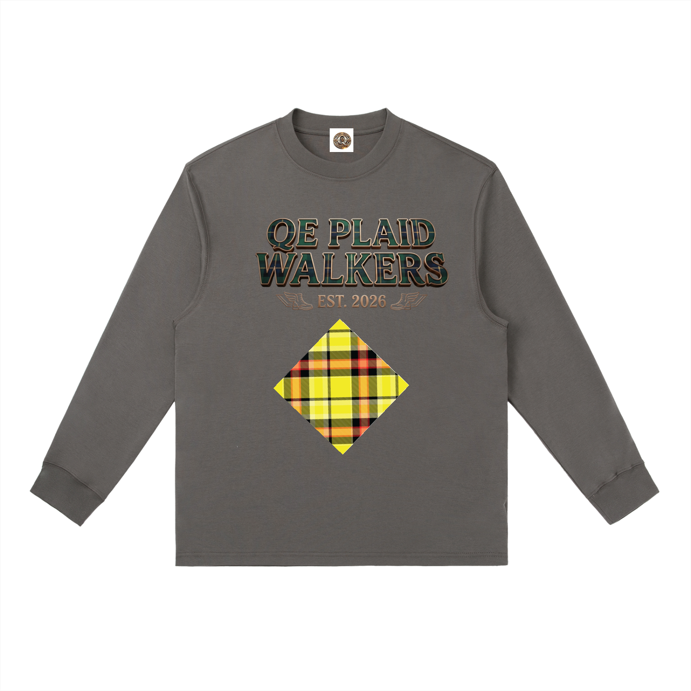 QE Plaid Walkers Essential Crewneck Long-Sleeve T-Shirt