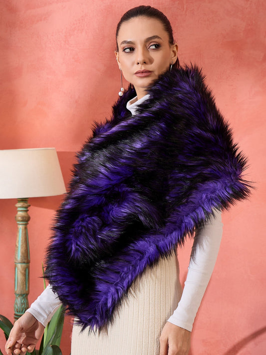 InWeave Purple Black Faux Fur Cape