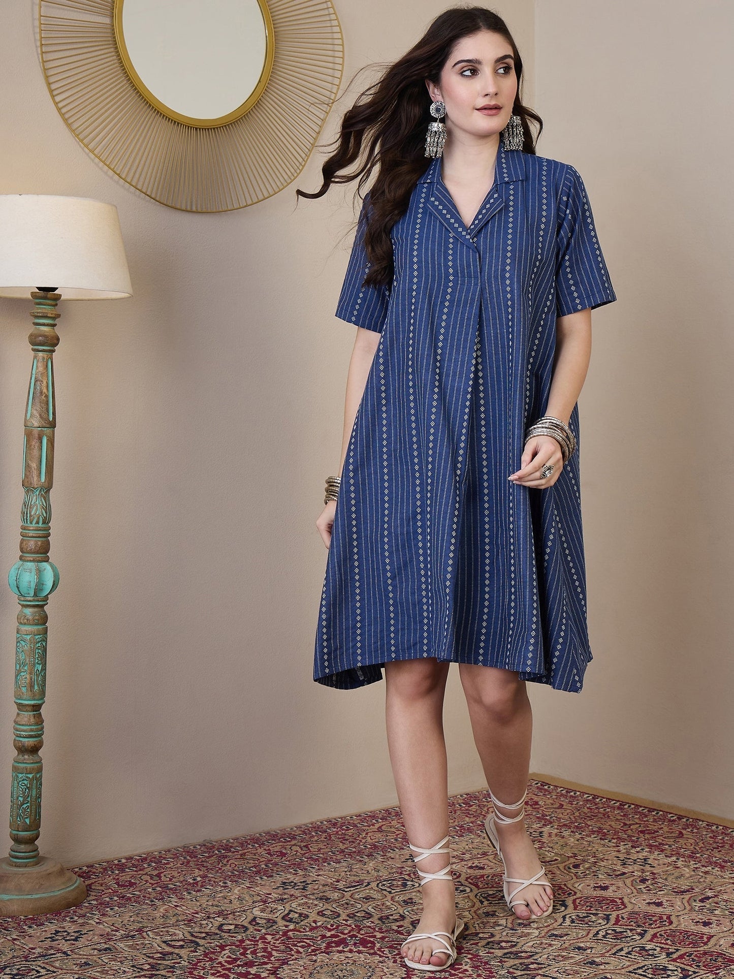 InWeave Indigo Stripe Kantha Collar Dress