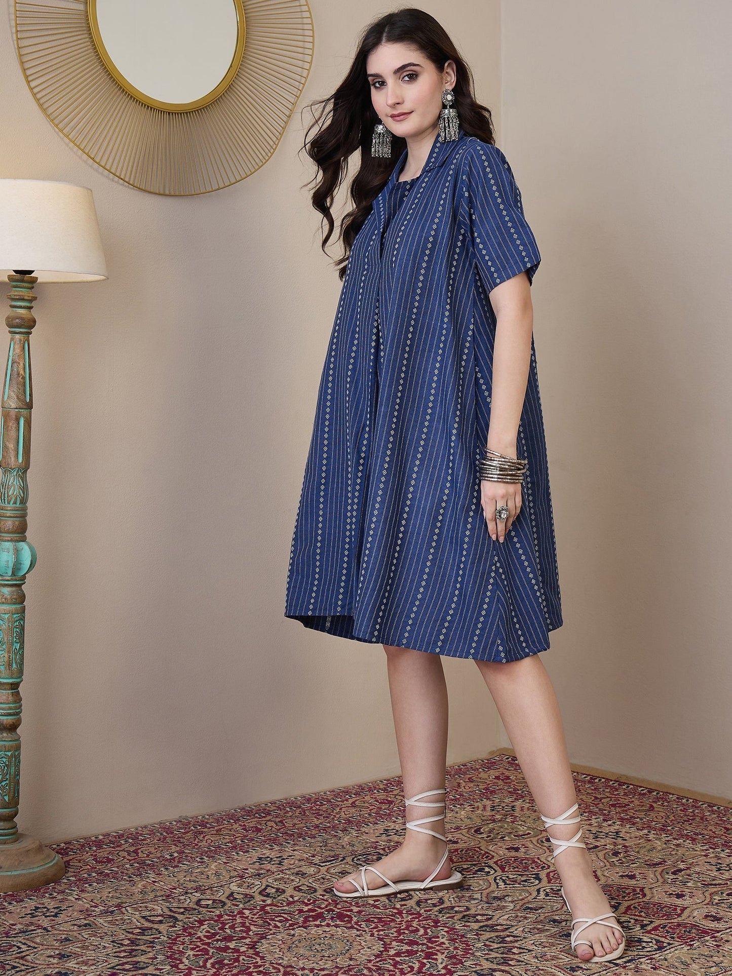 InWeave Indigo Stripe Kantha Collar Dress