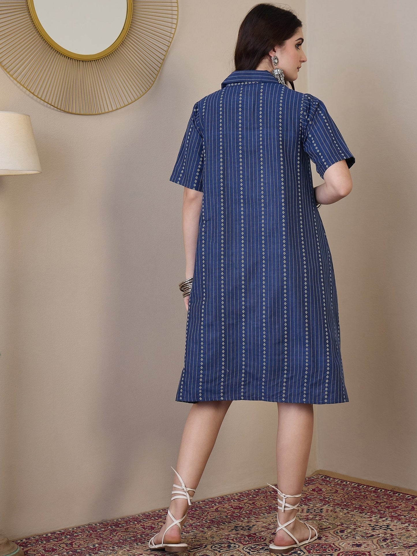 InWeave Indigo Stripe Kantha Collar Dress