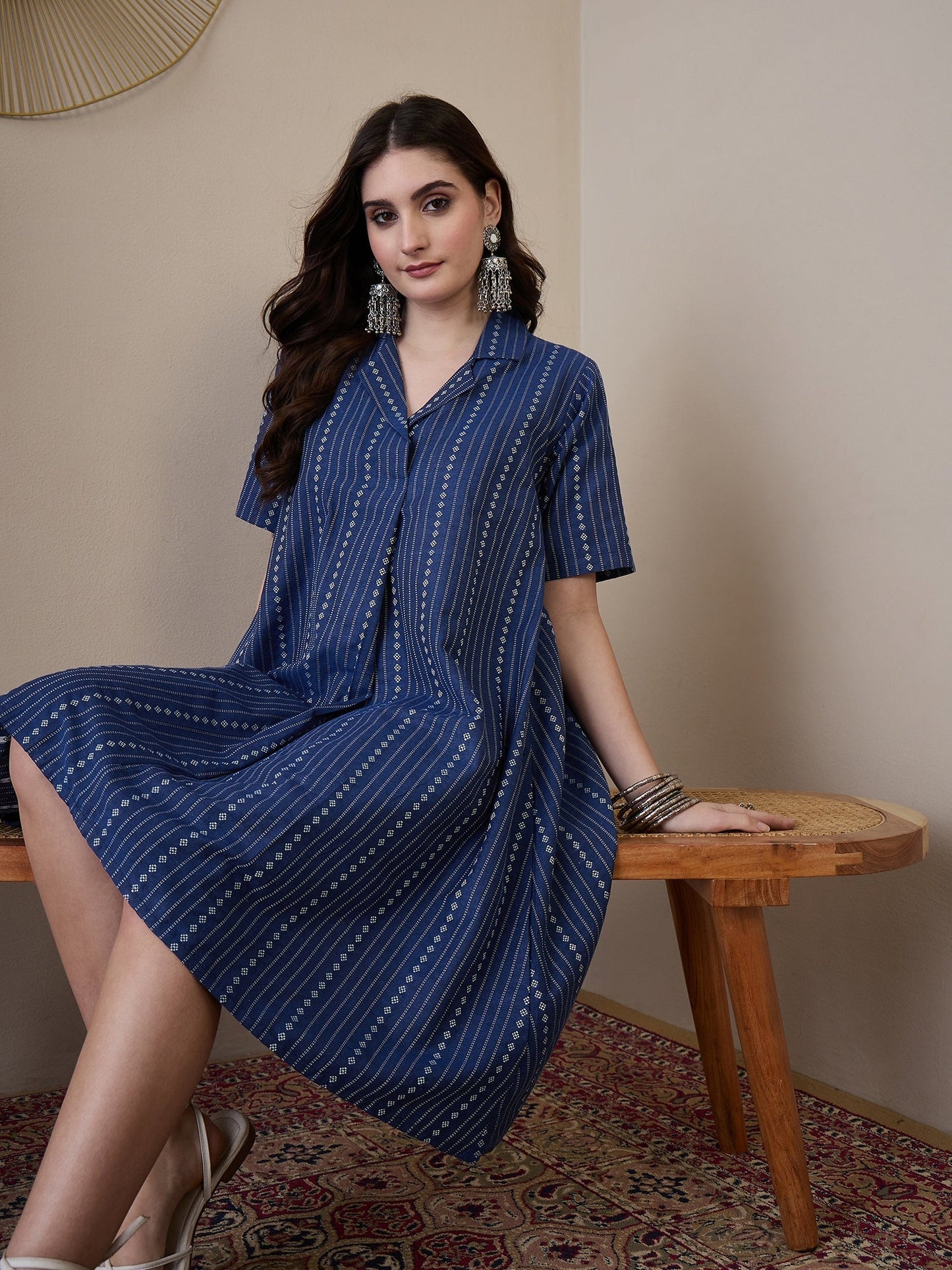 InWeave Indigo Stripe Kantha Collar Dress