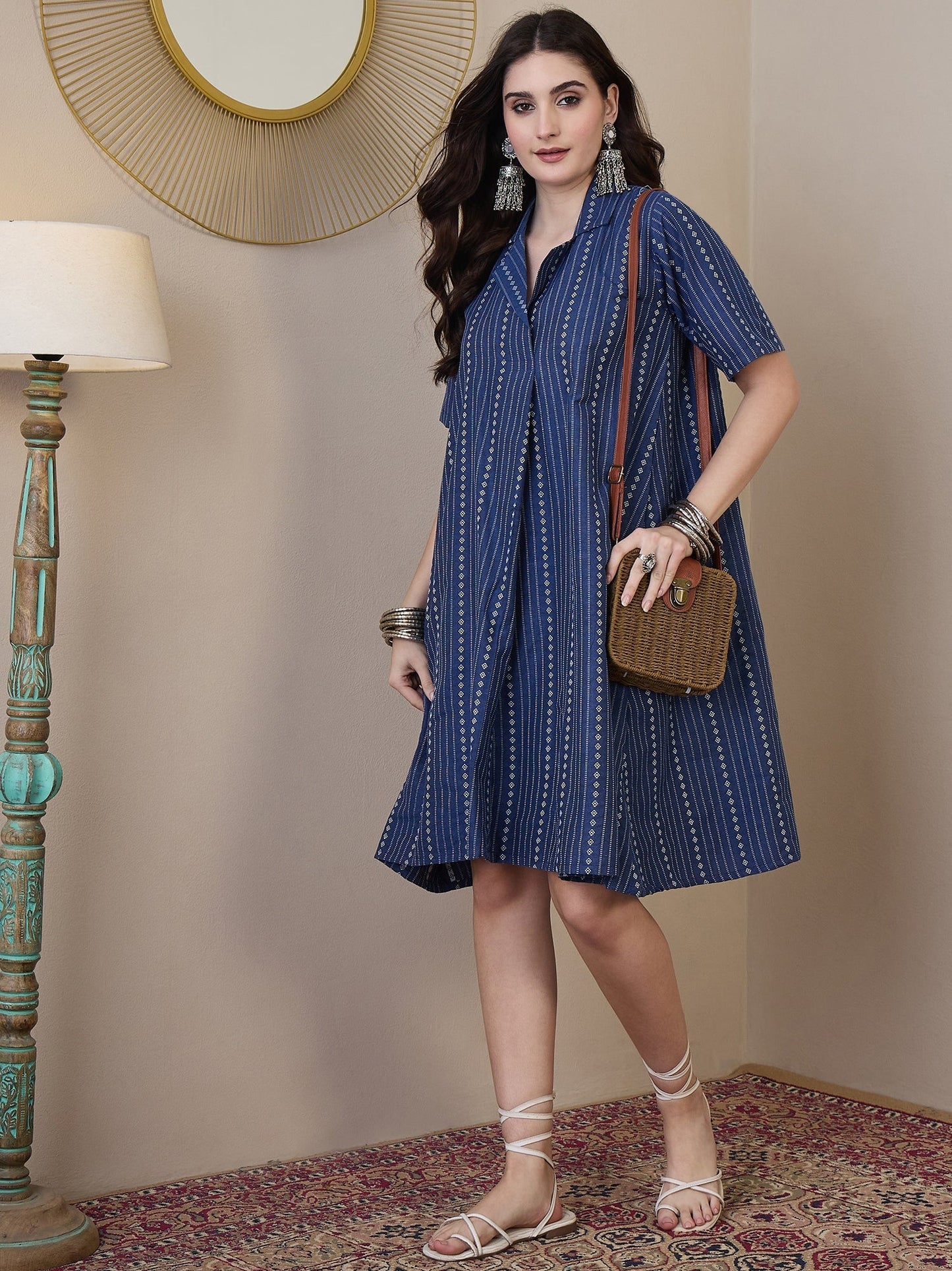 InWeave Indigo Stripe Kantha Collar Dress