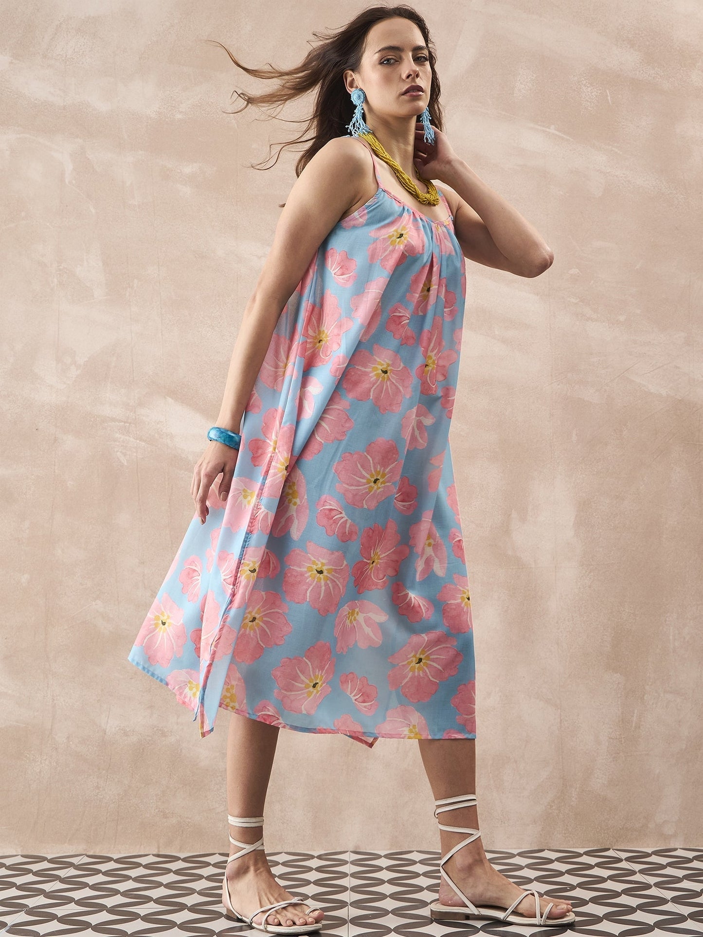 InWeave Skyblue Peach Strappy Dress