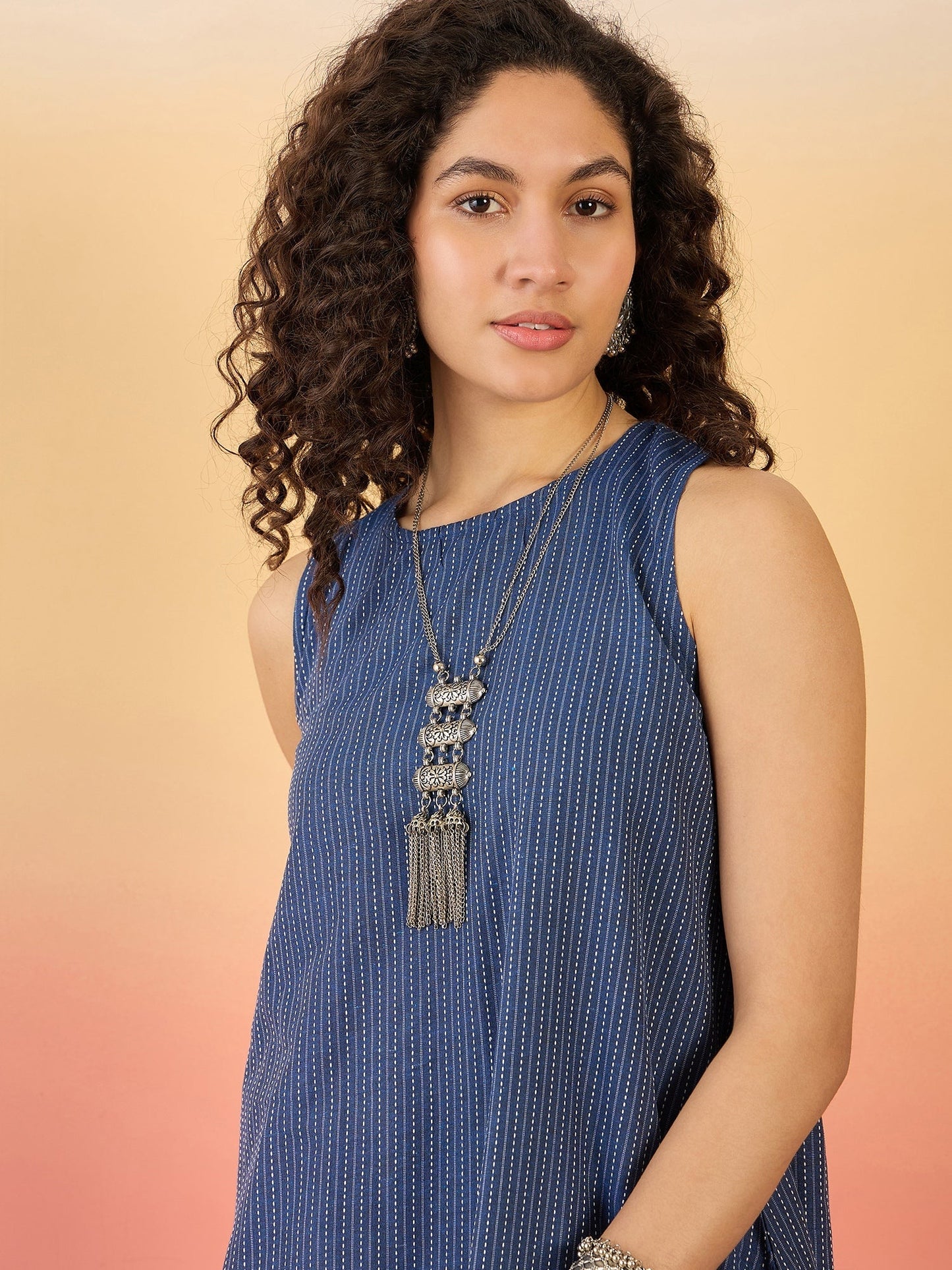 InWeave Blue Kantha R Neck W/S Dress