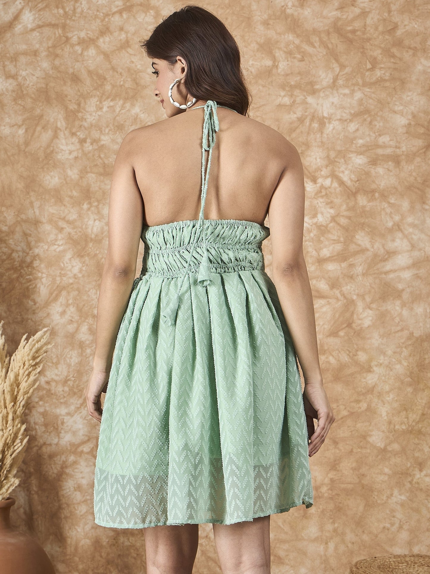 InWeave Mint Green Georgette Backless Dress