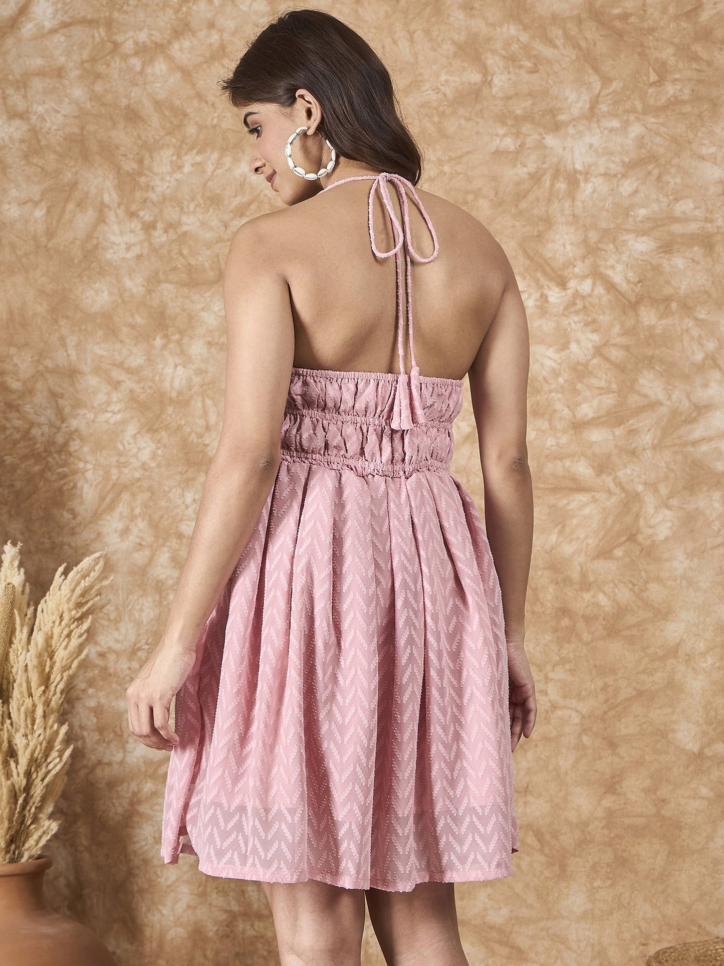 InWeave Light Pink Georgette Backless Dress