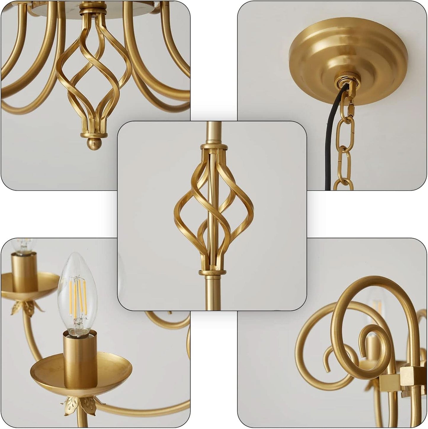 Gold Six Light Chandelier Pendant 26 Inch Dining Light