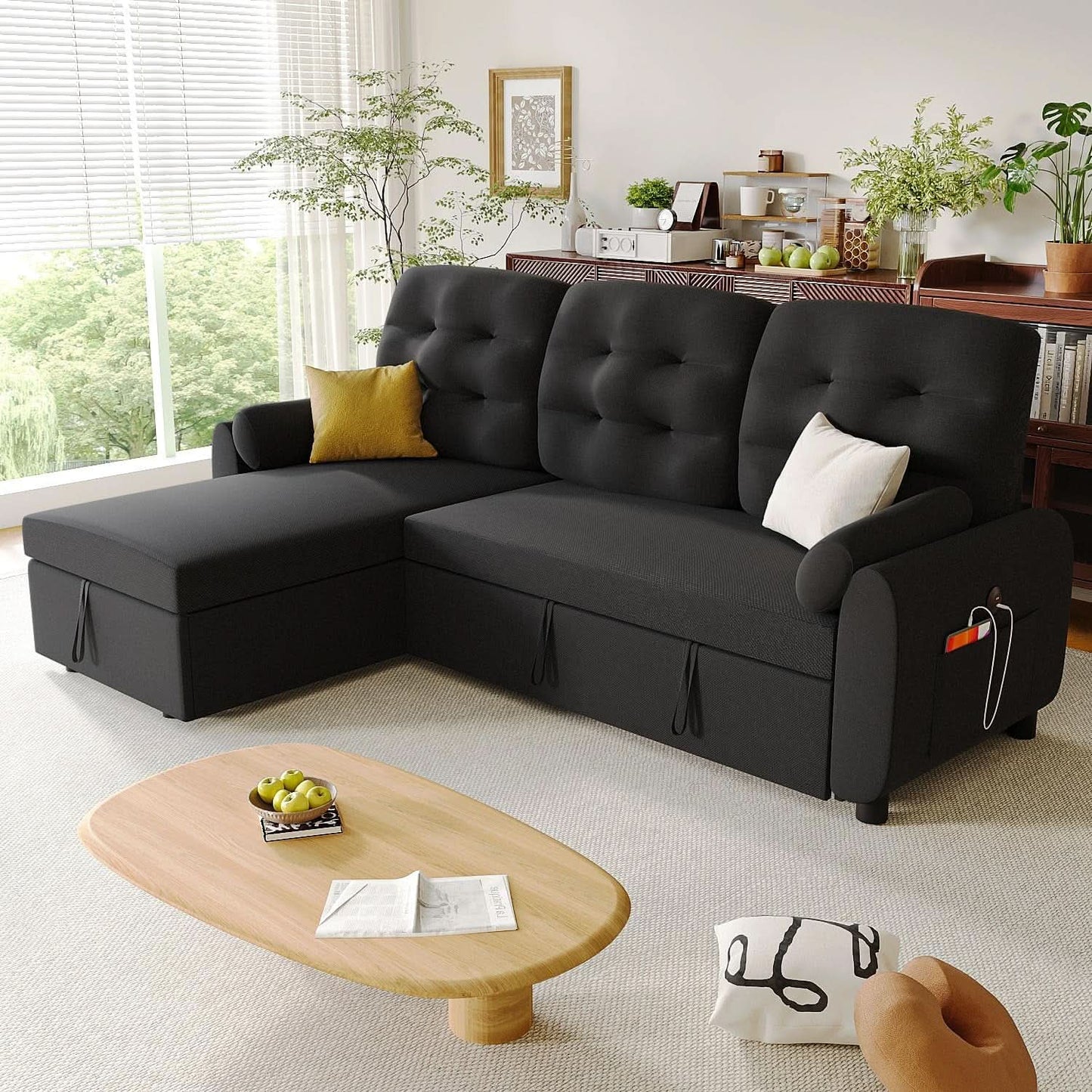 86Inch Convertible Sleeper Sectional With USB Ports