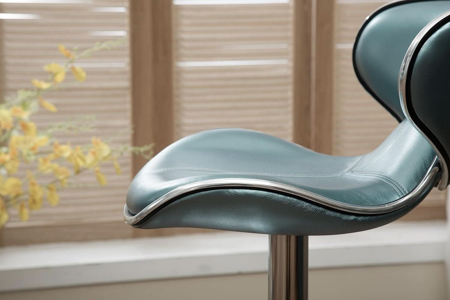 Blue Cushioned Leatherette Barstools Set Of 2 With Airlift Height And Swivel