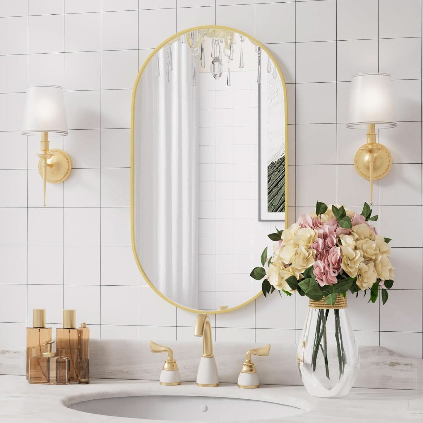 Gold Oval Bathroom Mirror 20x28 Wall Decor Mirror Style