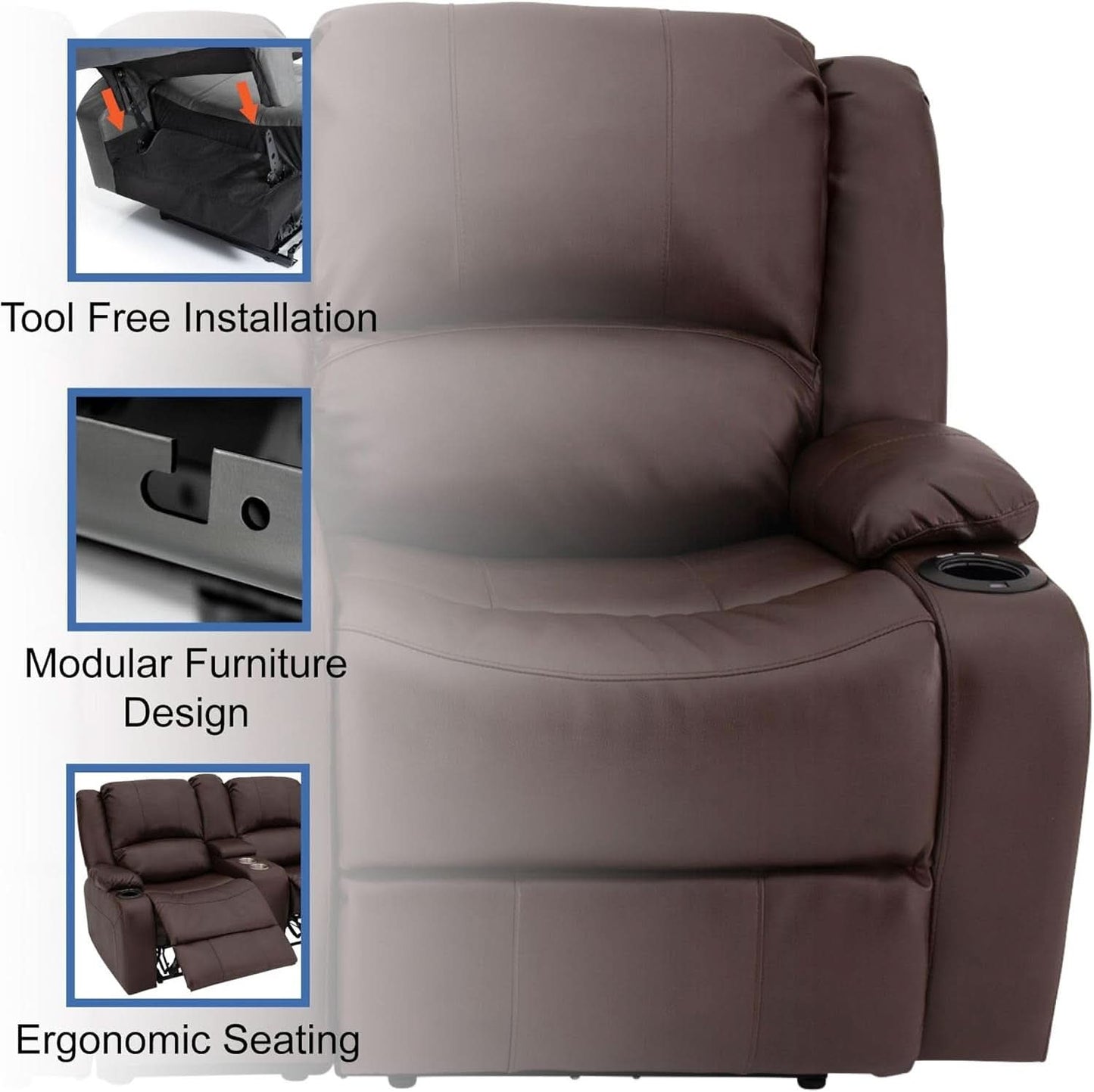 67 Inch Powered RV Wall Hugger Recliner Sofa Mahogany