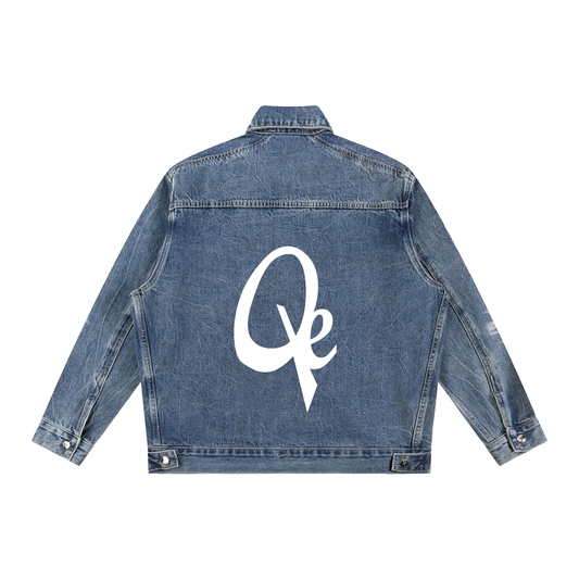 QE Vintage Wash Zip Up Denim Jacket