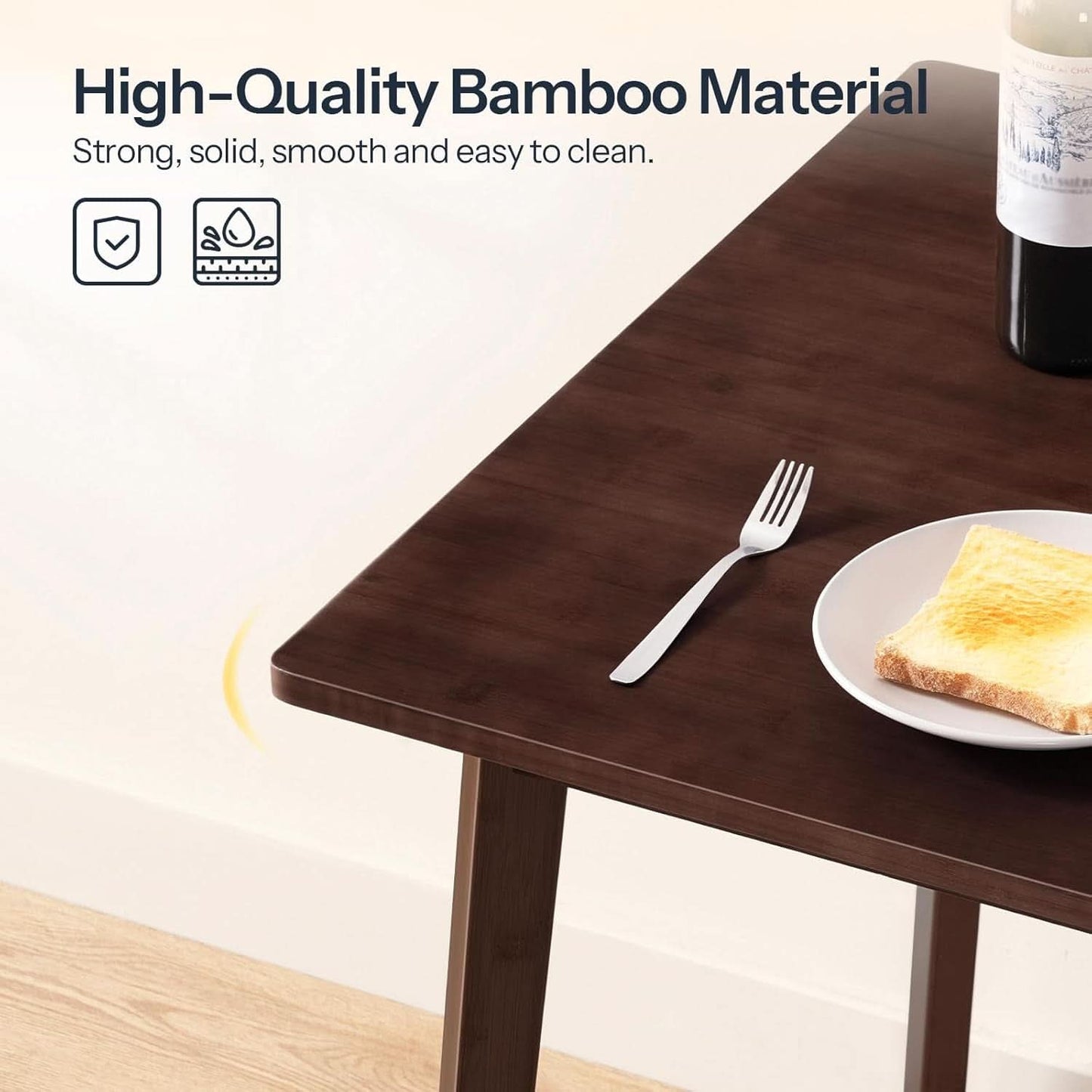 Brown Bamboo Square Dining Table 27.6 Inch For Small Spaces Easy Assembly