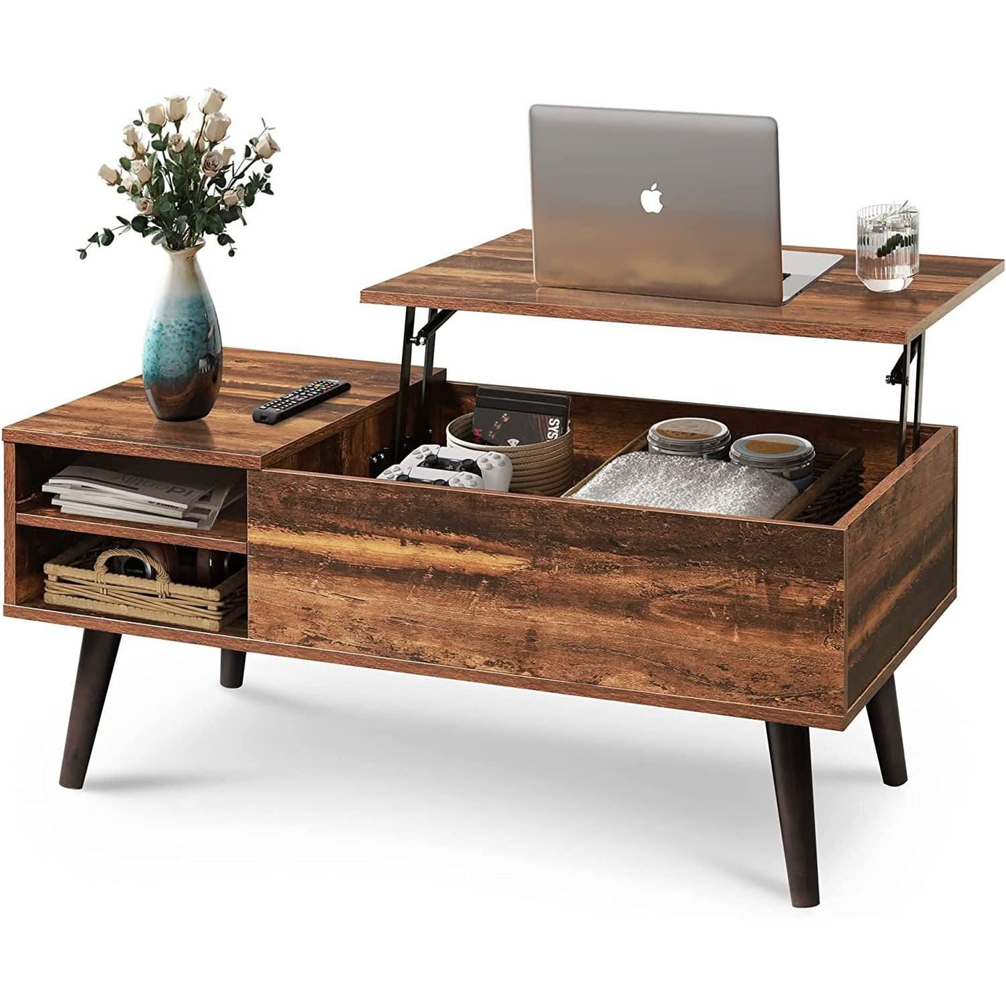 Rustic Brown Lift Top Coffee Table With Built In Storage