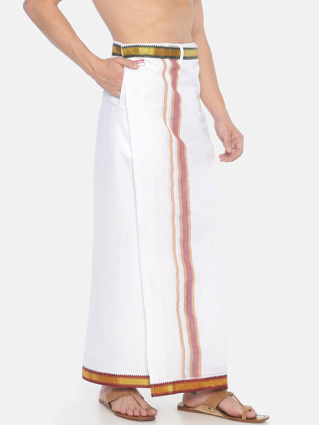 Sethukrishna Pack Of 2 White Solid Cotton Readymade Dhoti For Men