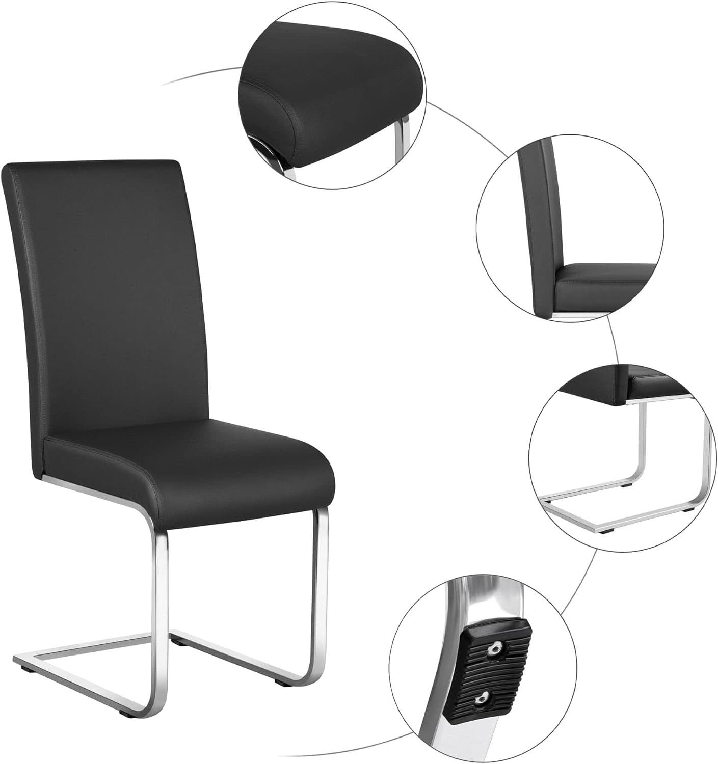Leather Upholstered Dining Chairs Set Of 2 With Metal Legs Black