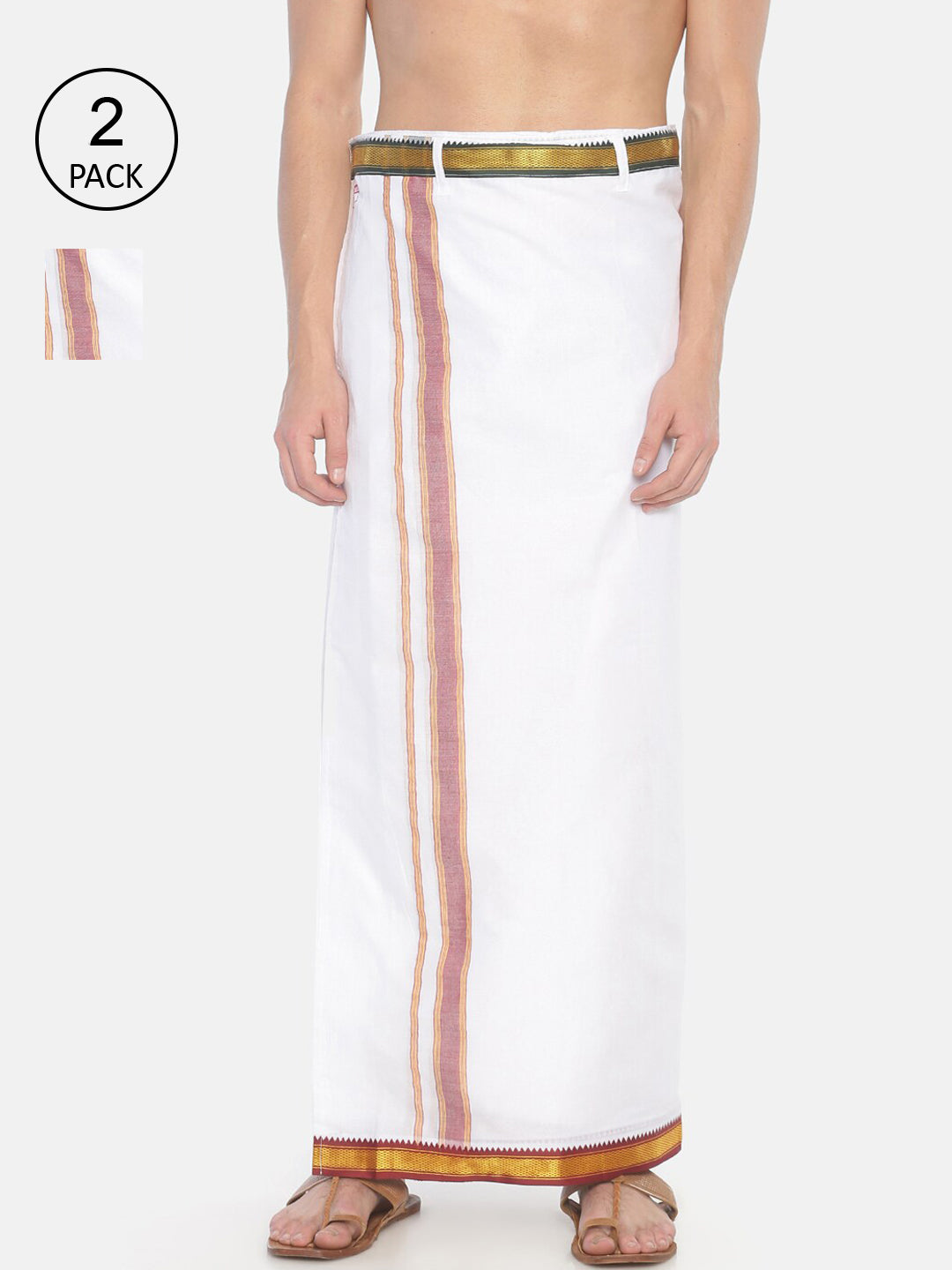 Sethukrishna Pack Of 2 White Solid Cotton Readymade Dhoti For Men