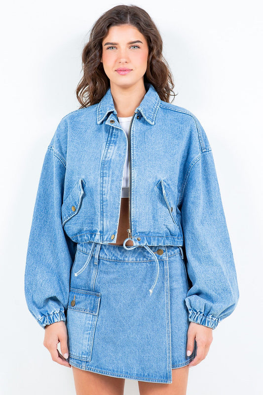 American Bazi Drawstring Waist Crop Girls Texas Jacket For Women Stylish and Adjustable Trucker Jacket