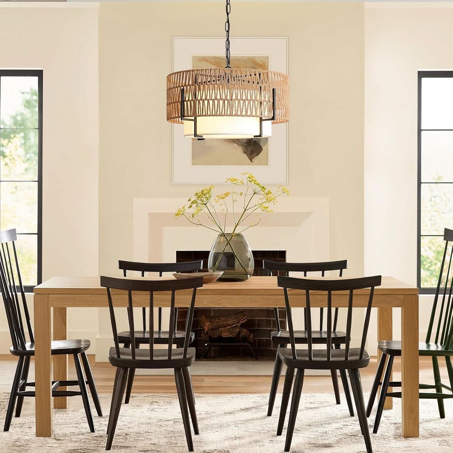 Boho Rattan Chandelier Pendant Light Natural Finish