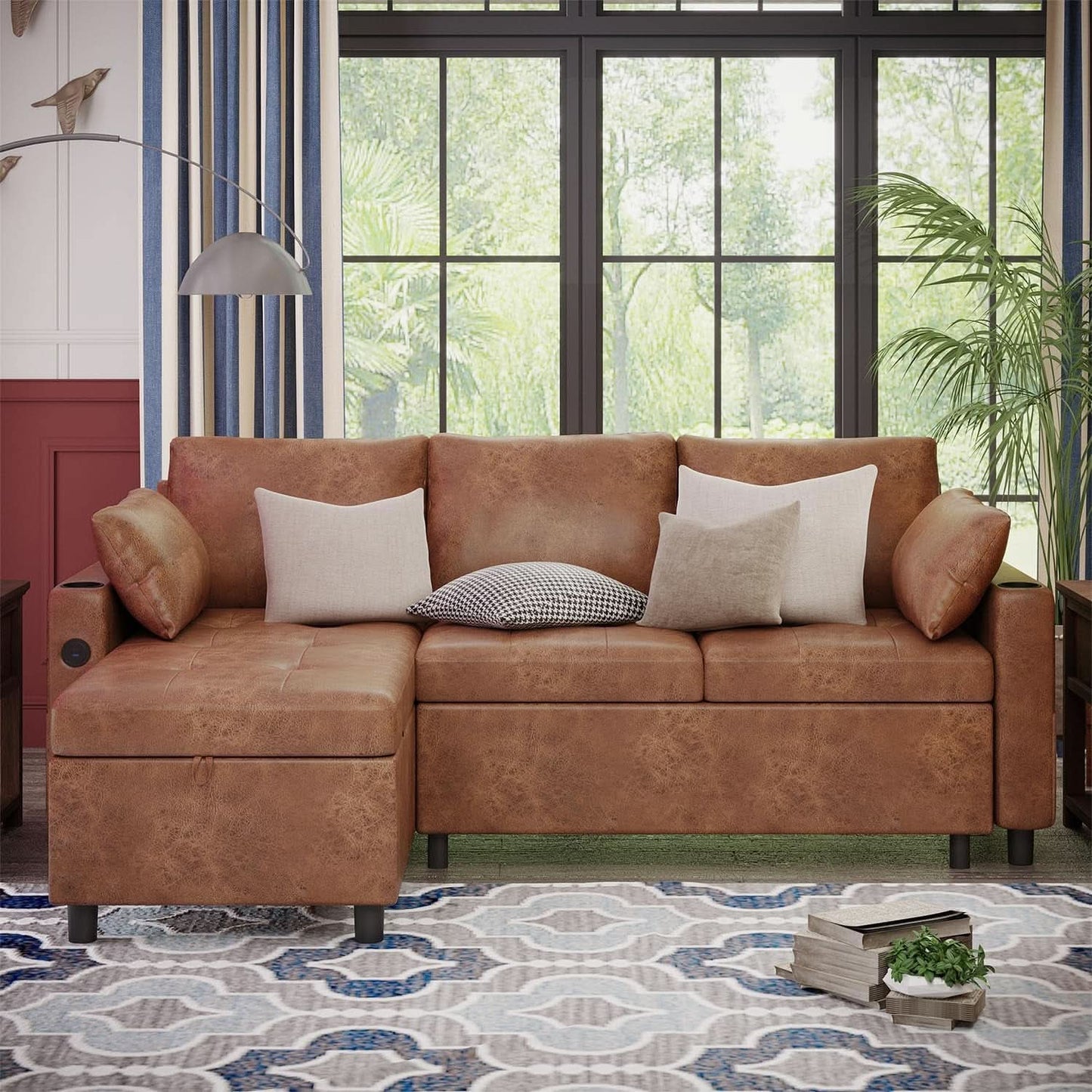 Brown Leather Sleeper Sofa Bed With Storage