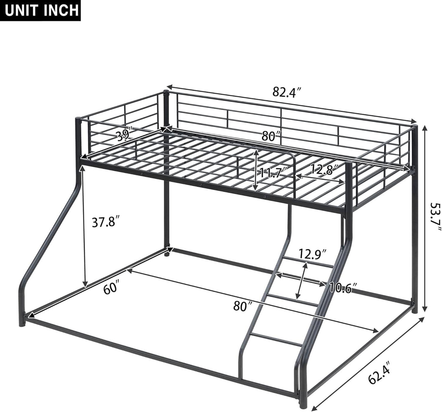 Heavy Duty Twin Over Queen Metal Bunk Bed In Black