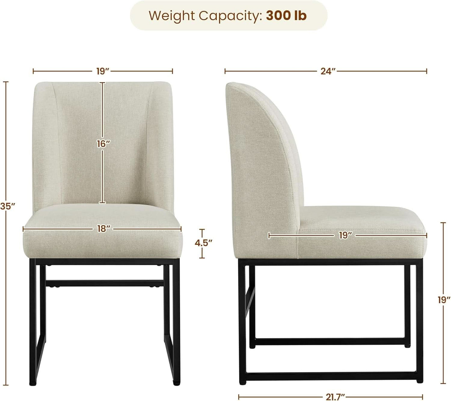 Beige Upholstered Dining Chairs Mid Back With Metal Legs 2