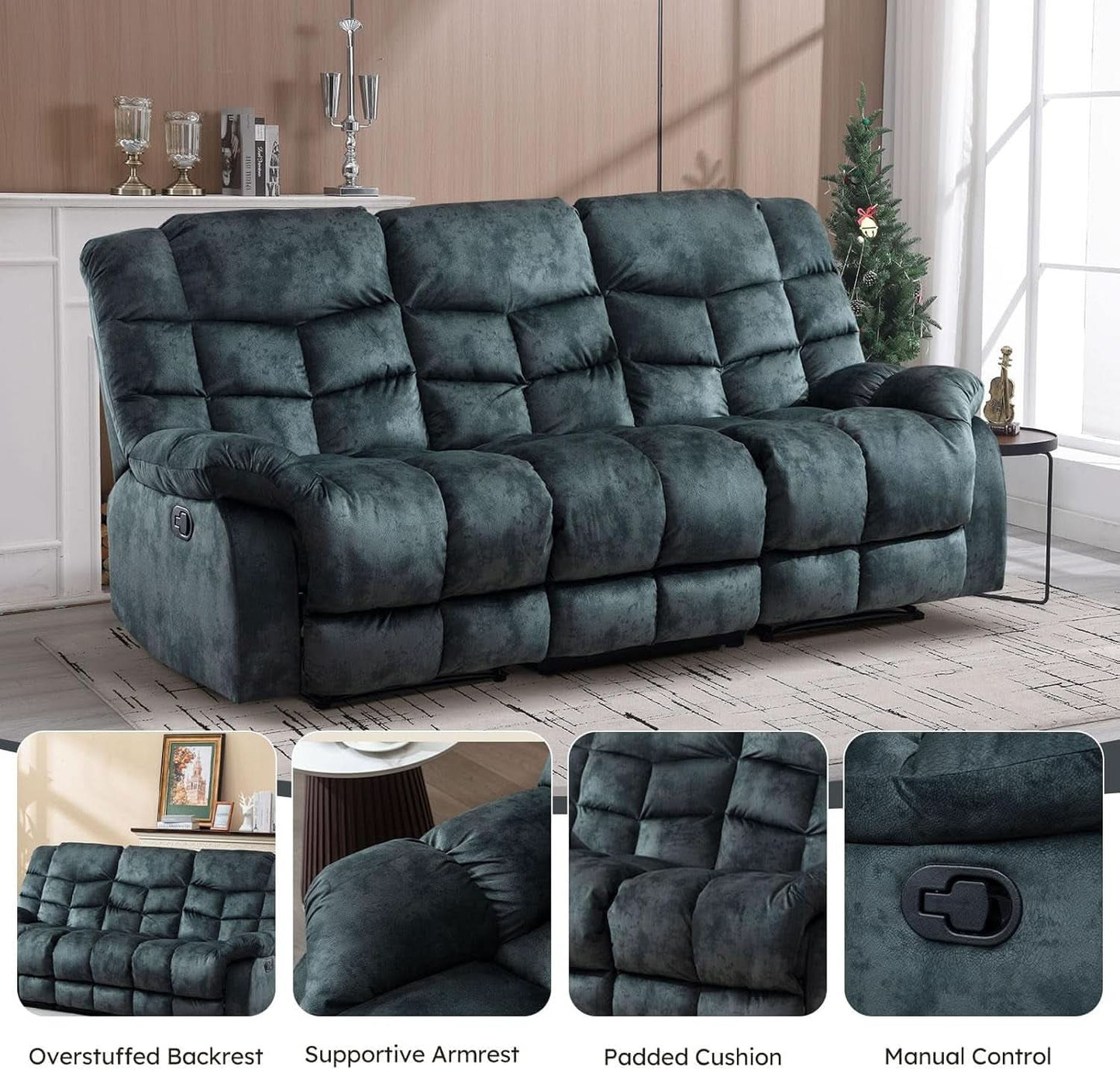 Grey Manual Reclining Living Room Set With One Seat Recliner And 3 Seat Sofa