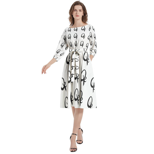 QE Classic Boat Neck Belted Flared Dress