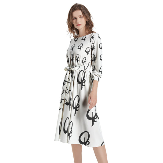 QE Classic Boat Neck Belted Flared Dress