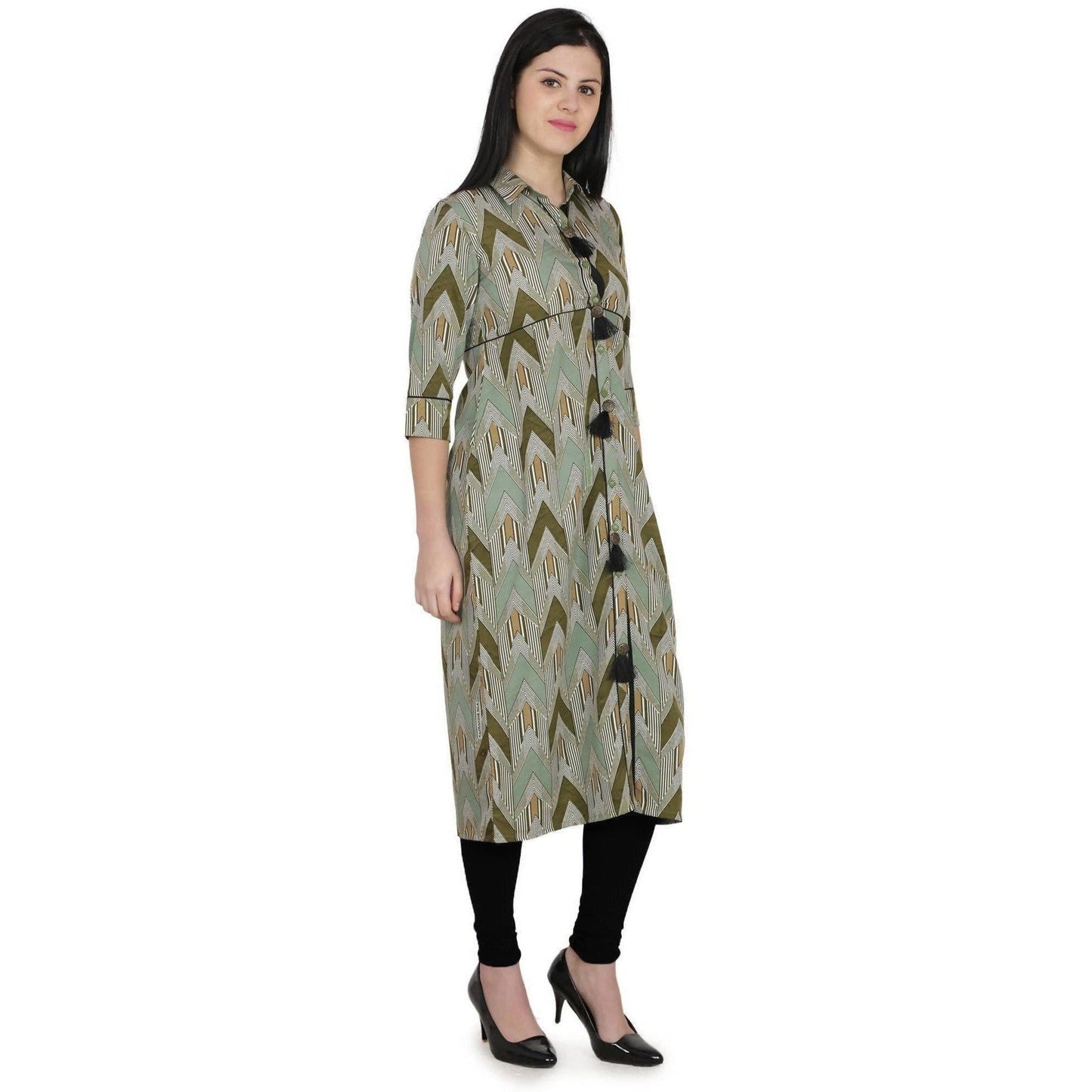 Kanoor Women's Multicolour A line Collar neck kurti