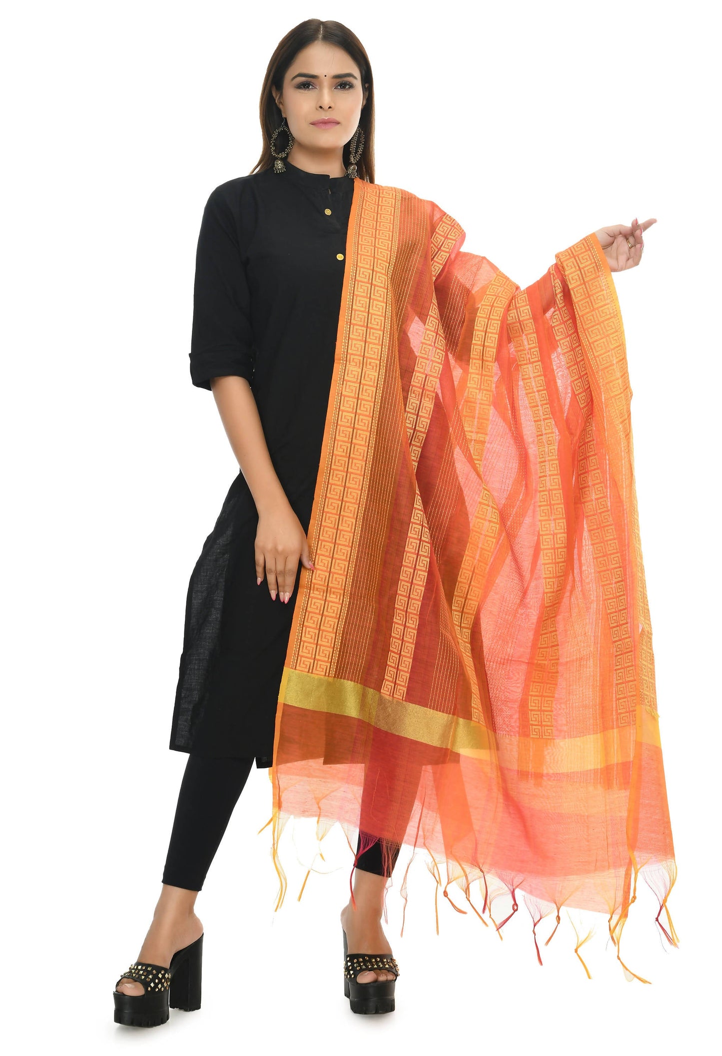 Mominos Fashion Moeza Handloom Cotton Orange Tone Dupatta