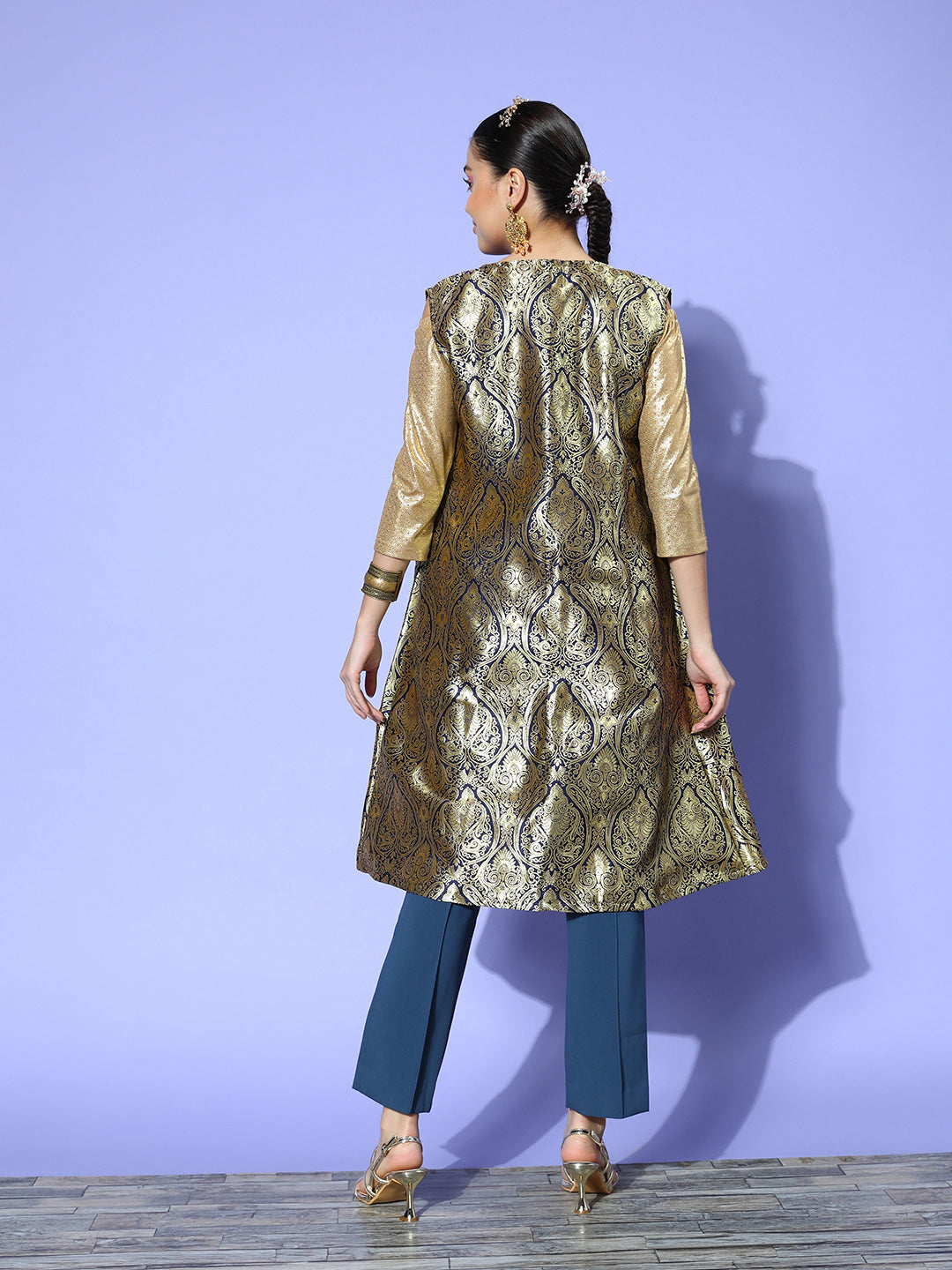 InWeave Women's Navy Brocade Jacket