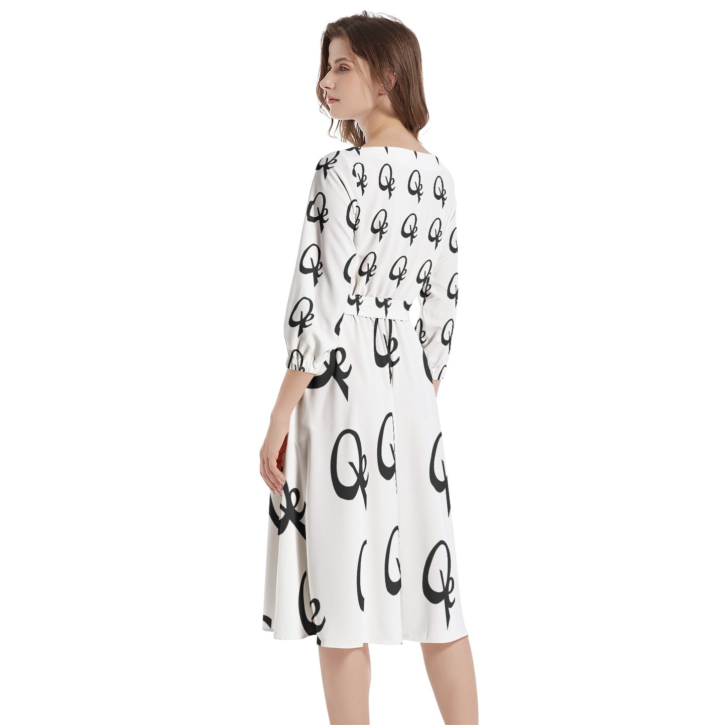 QE Classic Boat Neck Belted Flared Dress