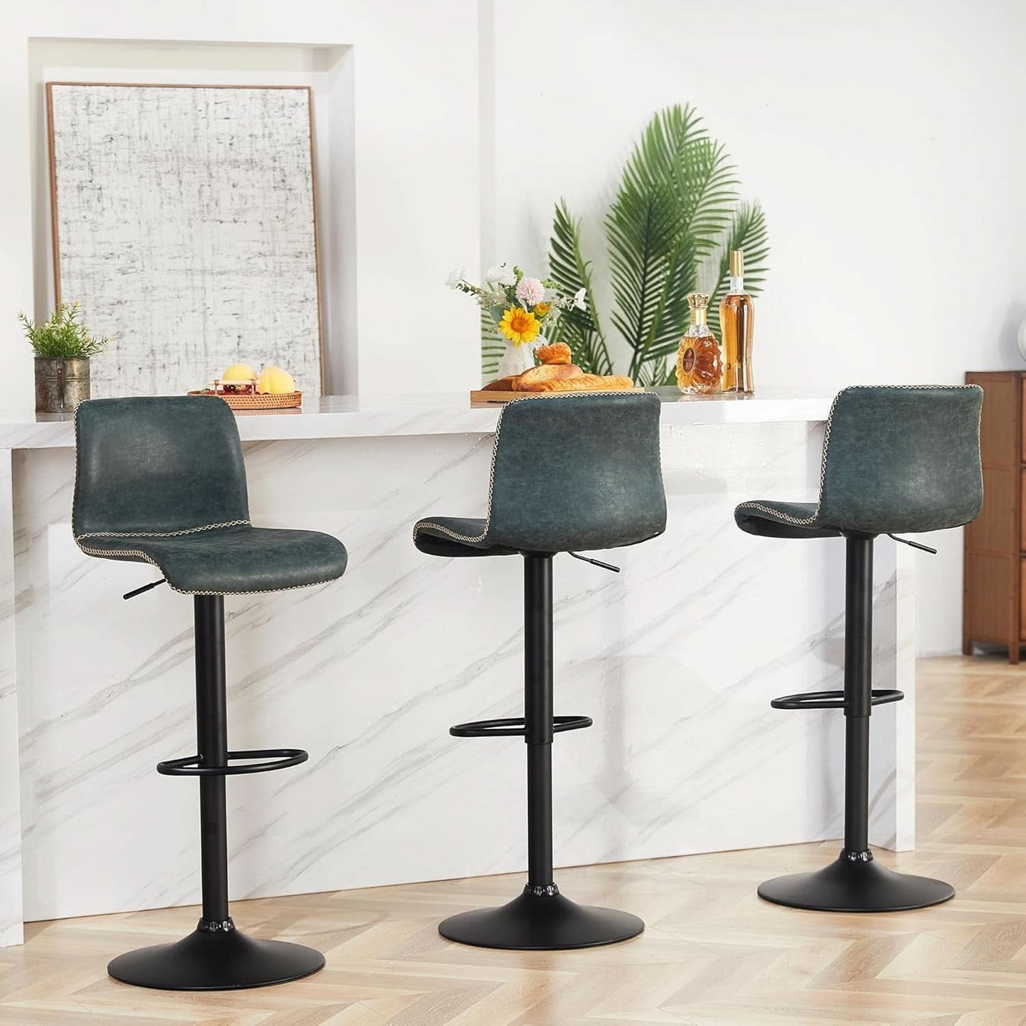 Teal Bar Stools Set Of 3 Adjustable Height 24 To 32 Inches