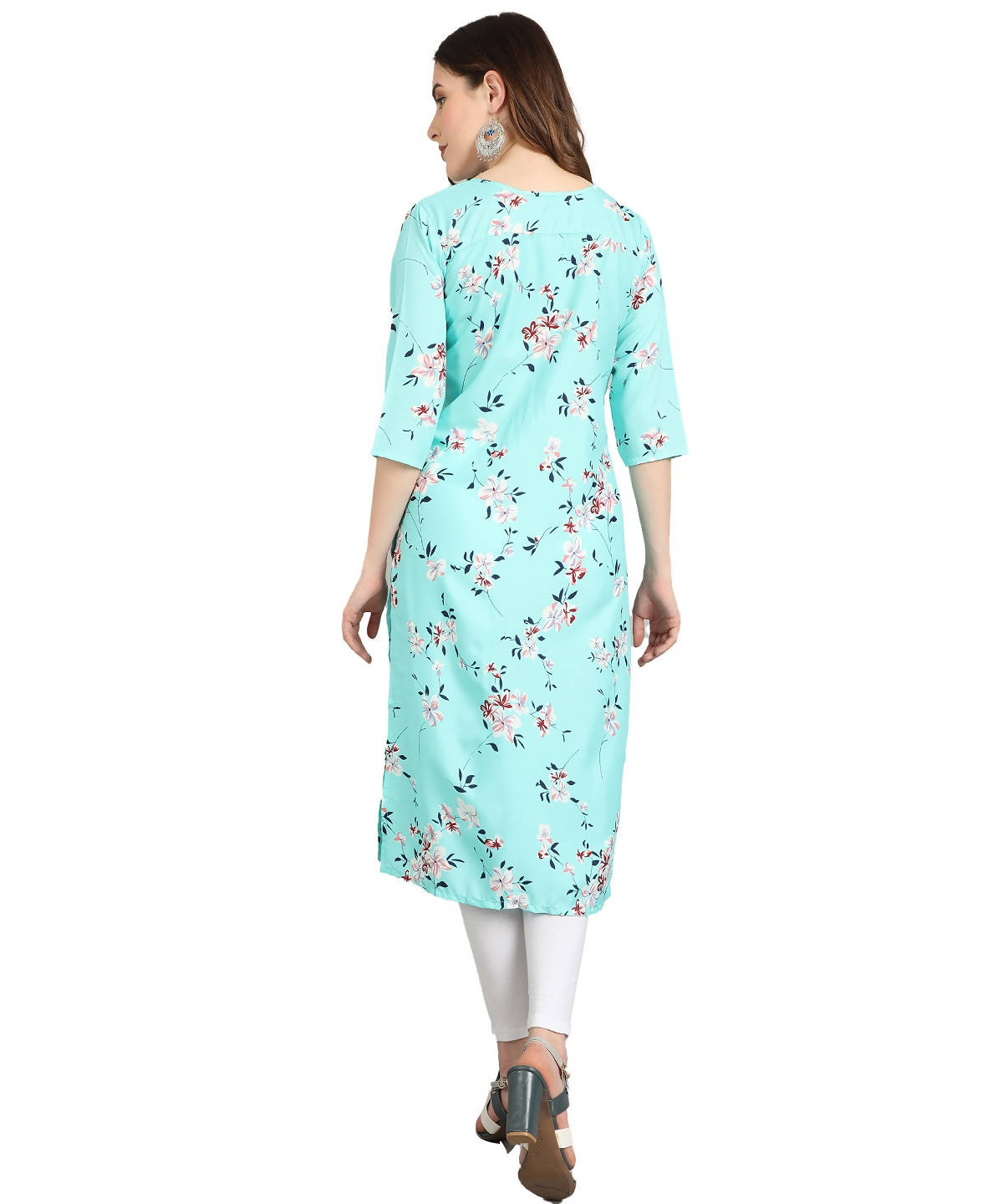 Vamika Sky Blue French Crepe Printed Party Wear/Casual Wear Kurti