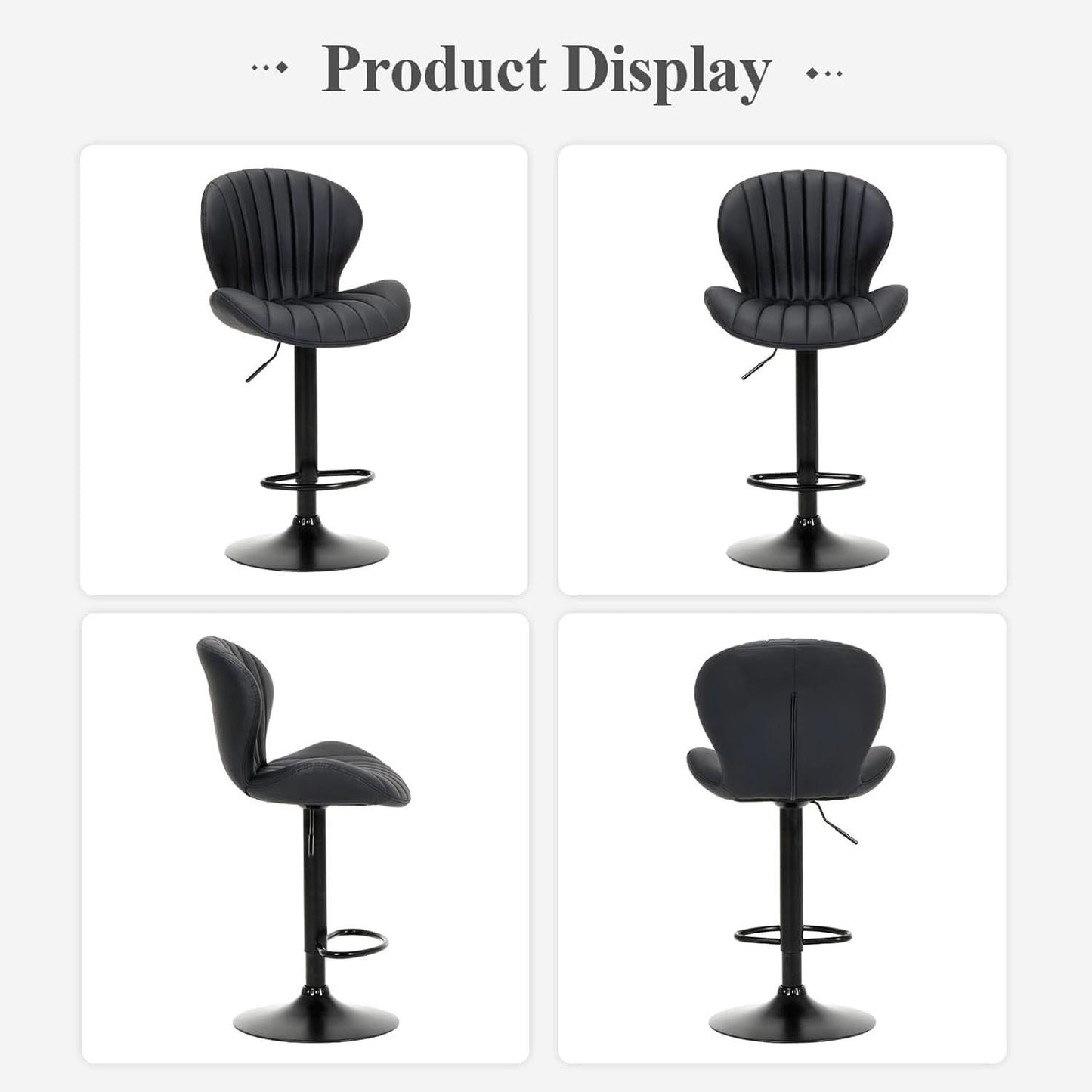 Black Adjustable Faux Leather Swivel Bar Stool Set Of Four