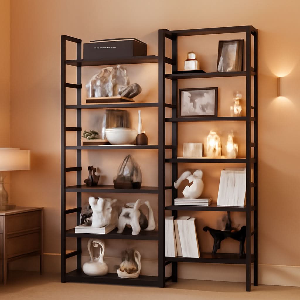 Double Wide Black Bookshelf Freestanding 6 Feet Tall