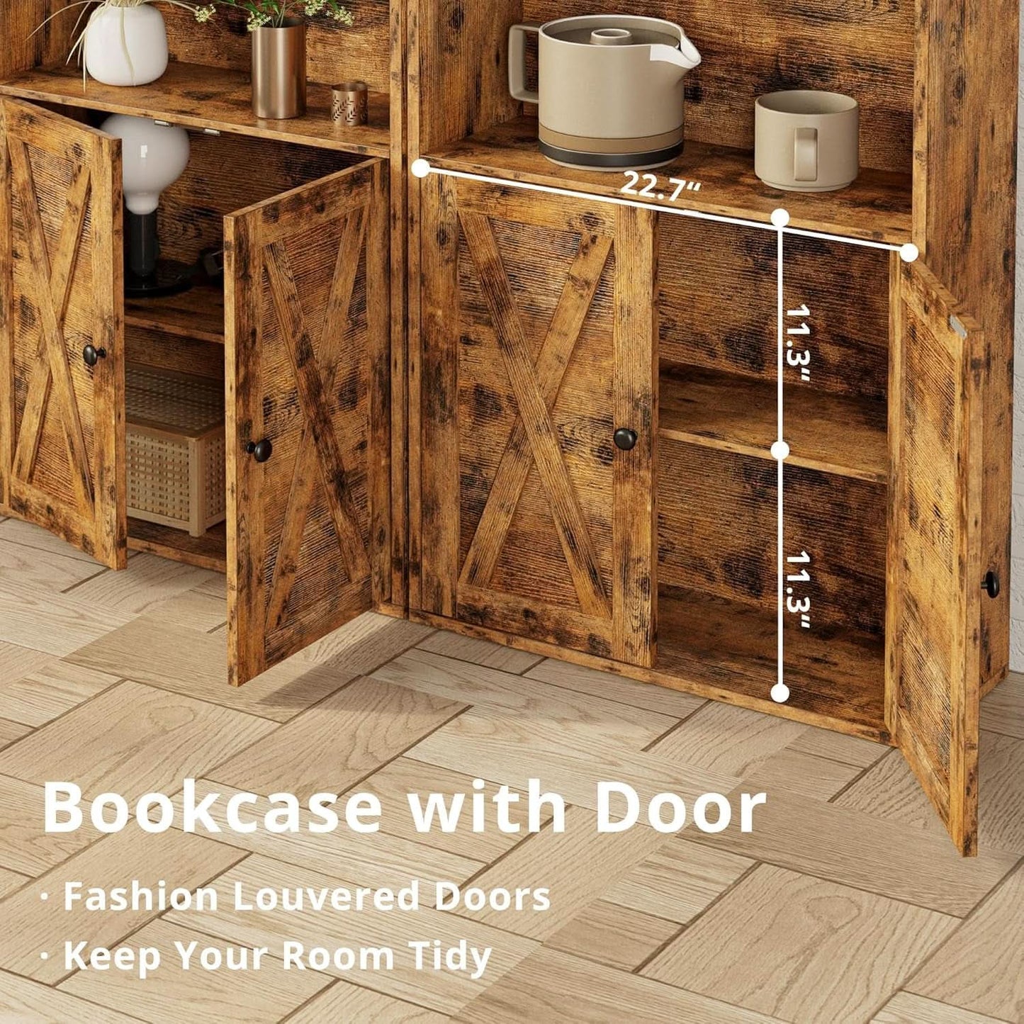 Industrial Bookshelves With Doors 5 Shelf Floor Standing