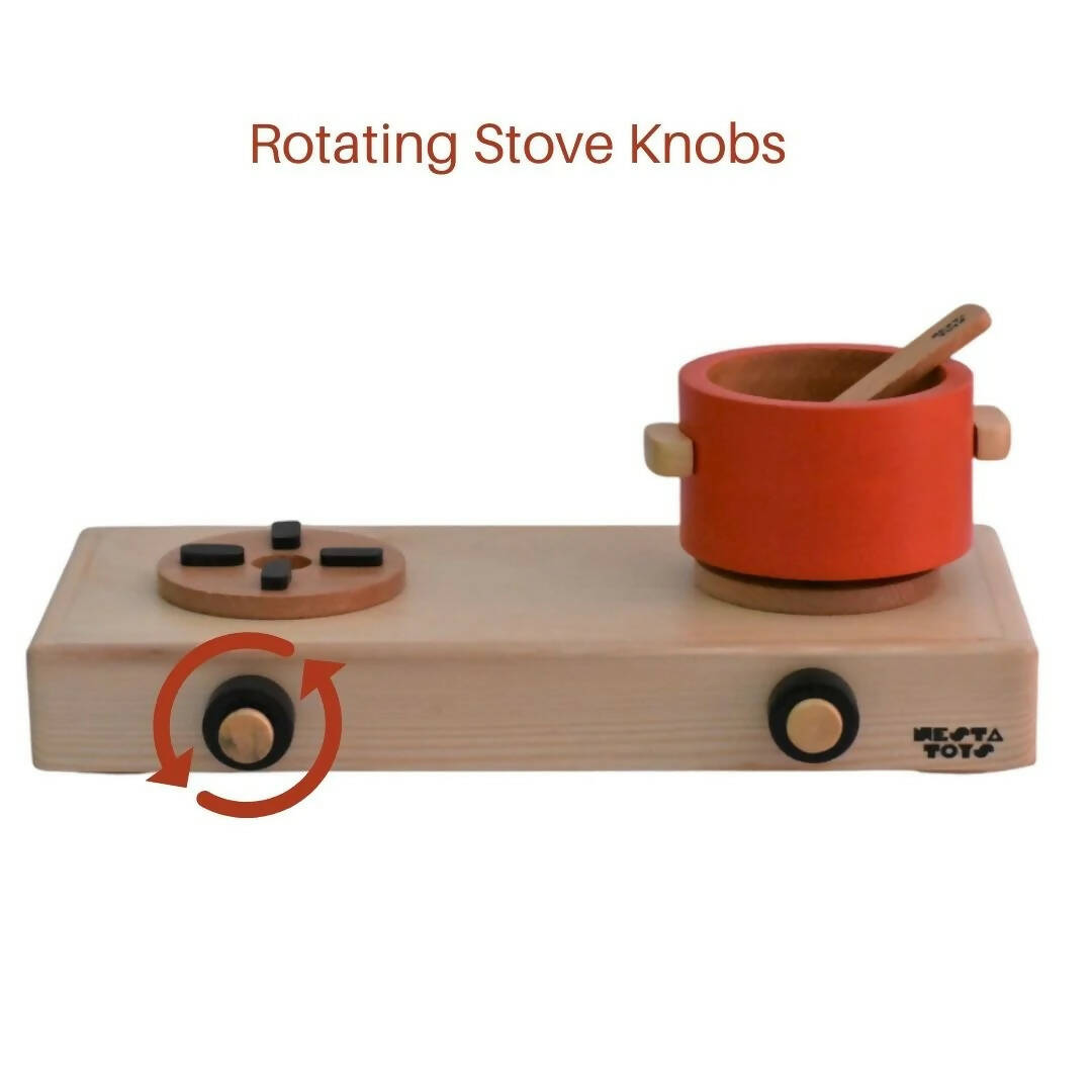 Nesta Toys Wooden Gas Stove and Cooking Set For Kids