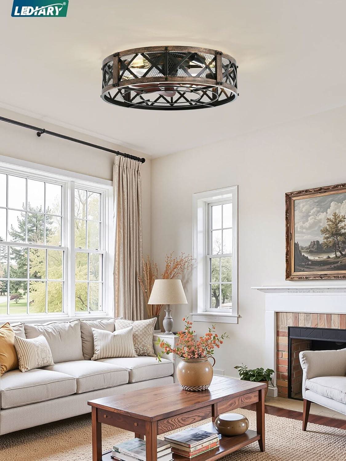 Twenty Inch Caged Ceiling Fan With Integrated Light Black