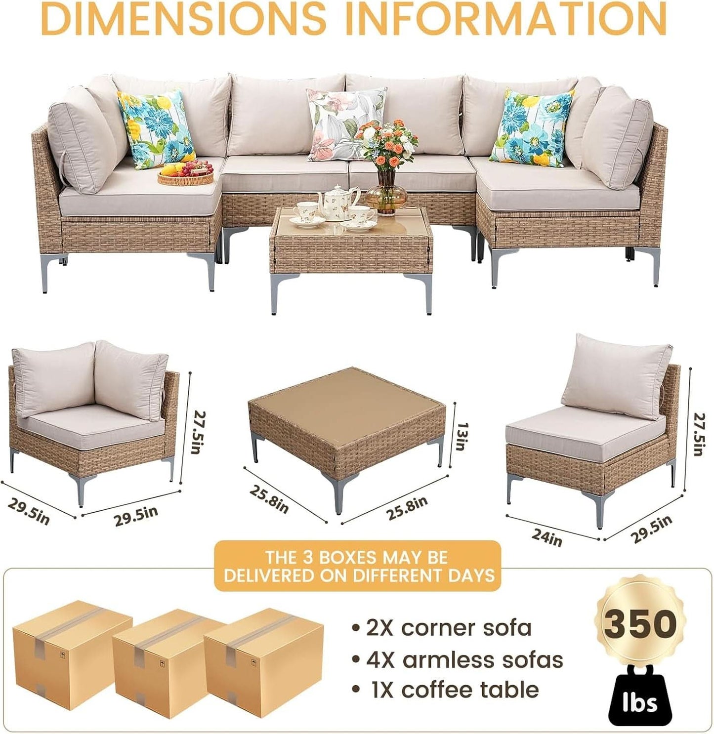 7 Piece Wicker Patio Furniture Set with Thick Cushions
